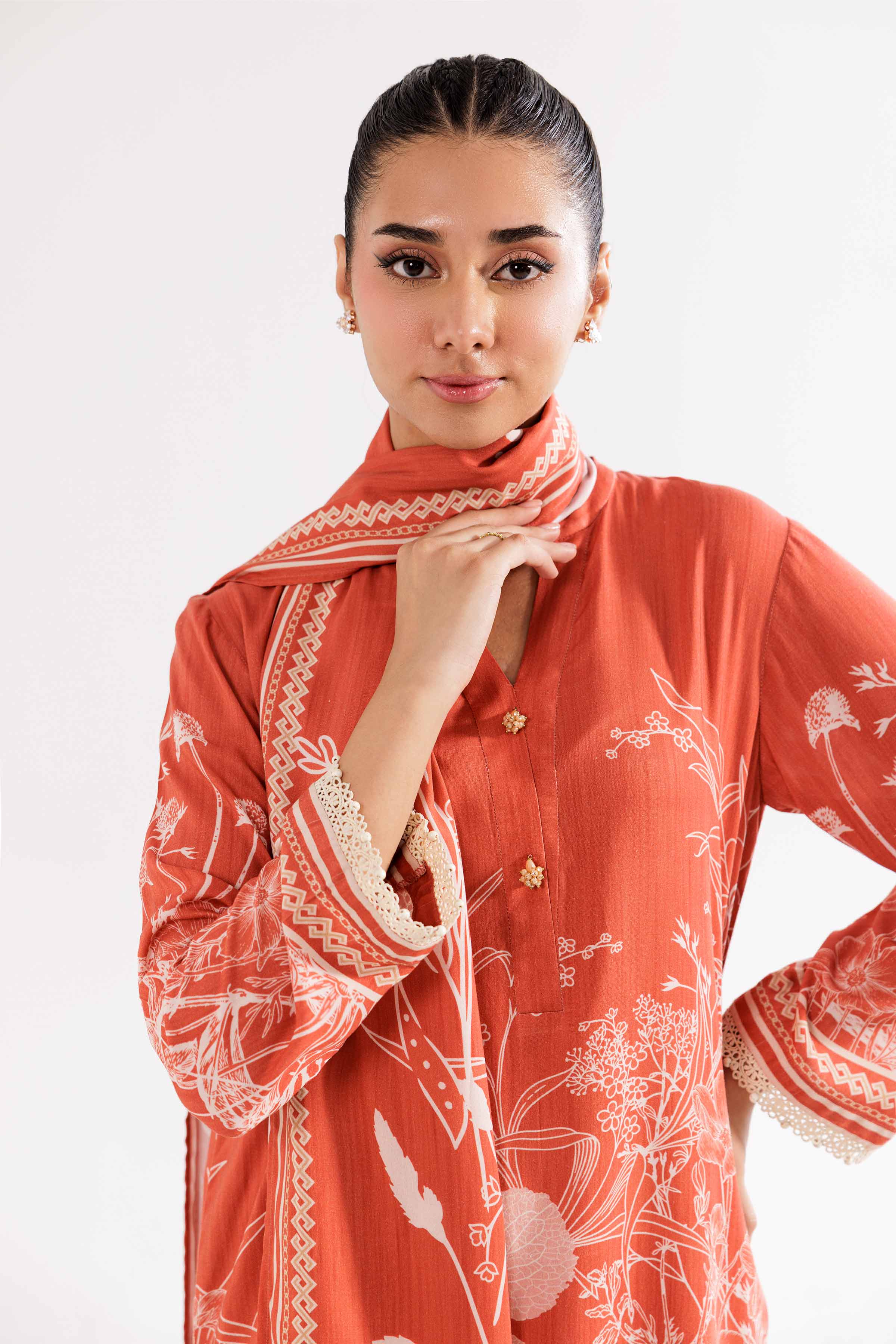 NishatUK - Brown Printed Linen 3-piece ready to wear Suit