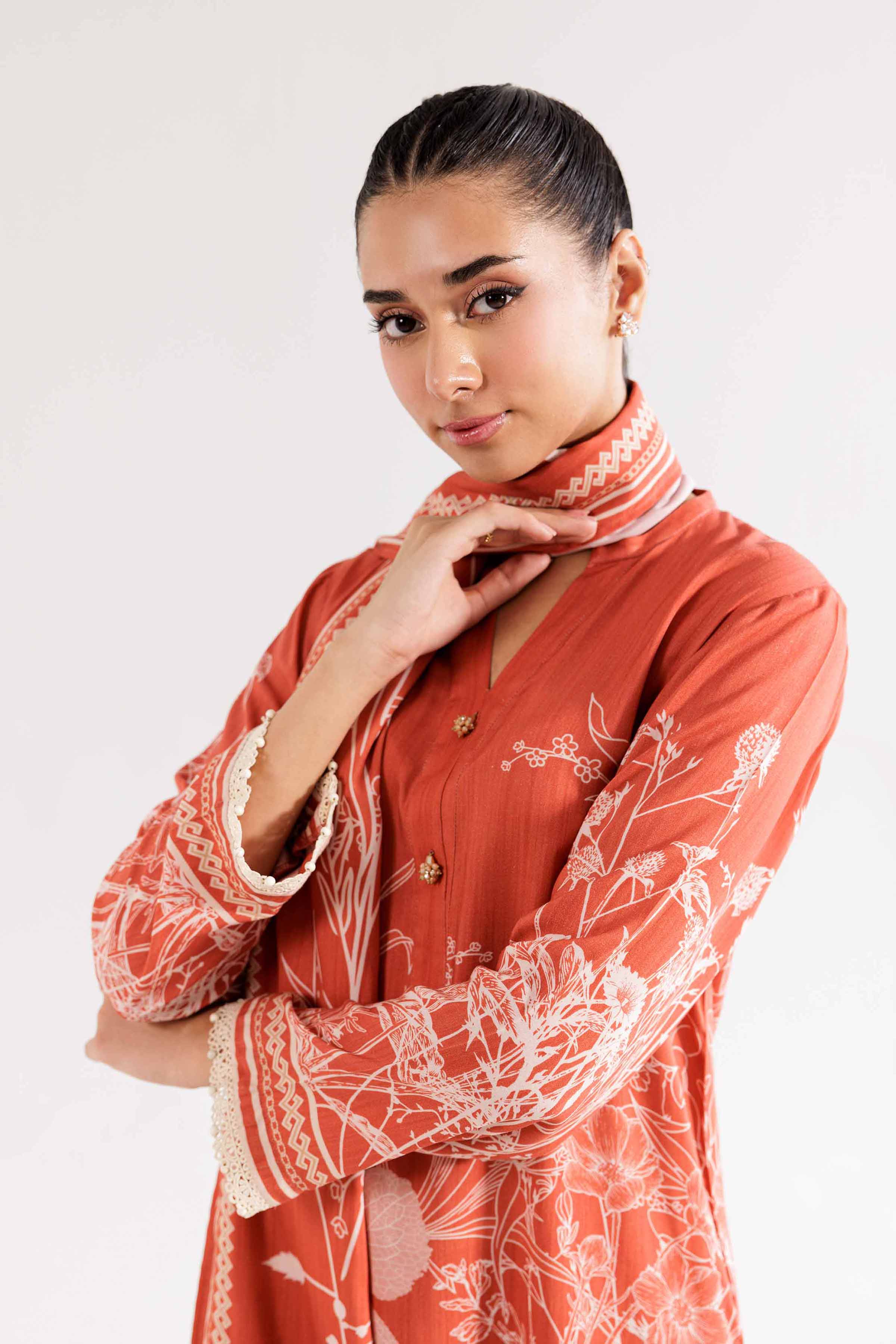 NishatUK - Brown Printed Linen 3-piece ready to wear Suit
