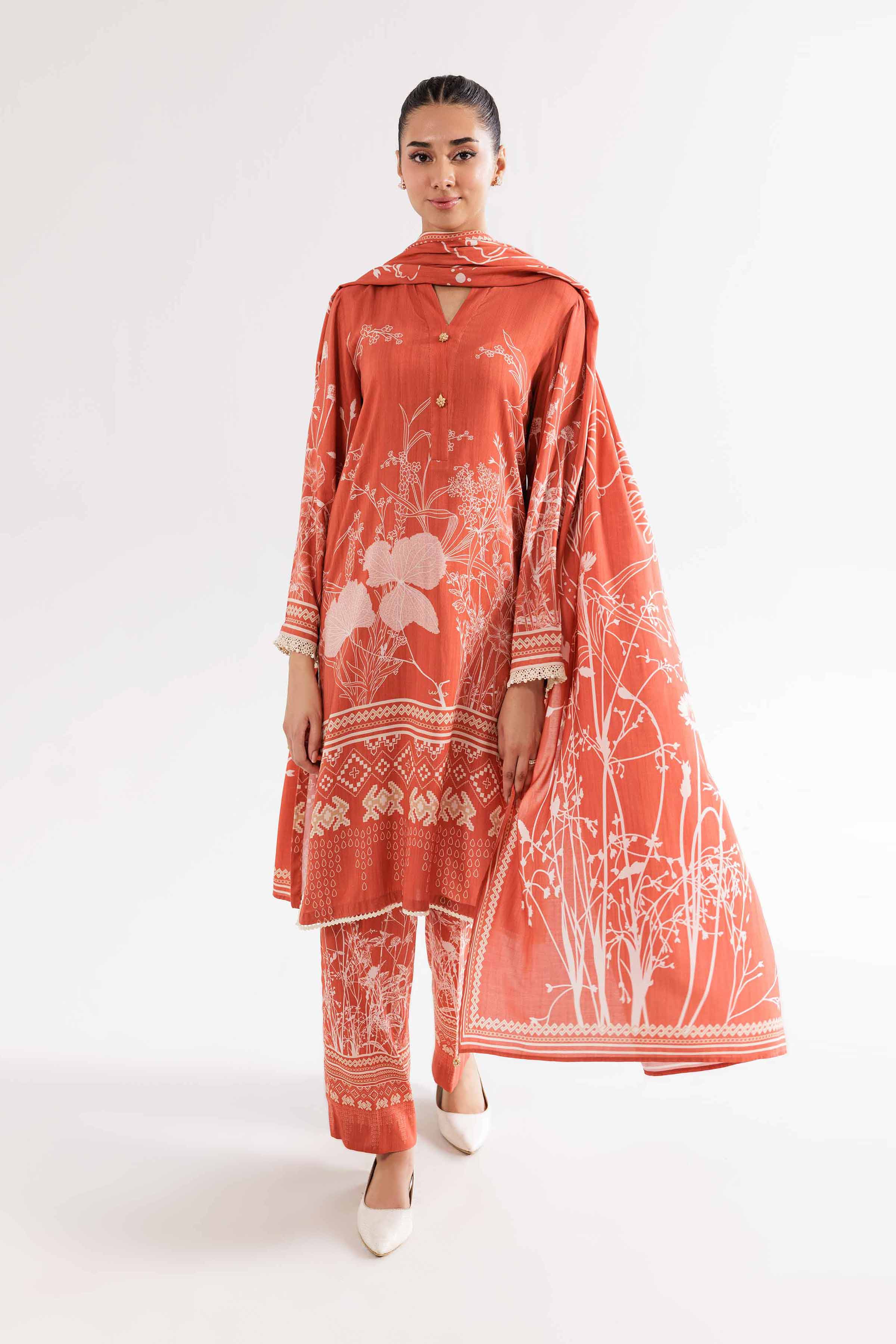 NishatUK - Brown Printed Linen 3-piece ready to wear Suit