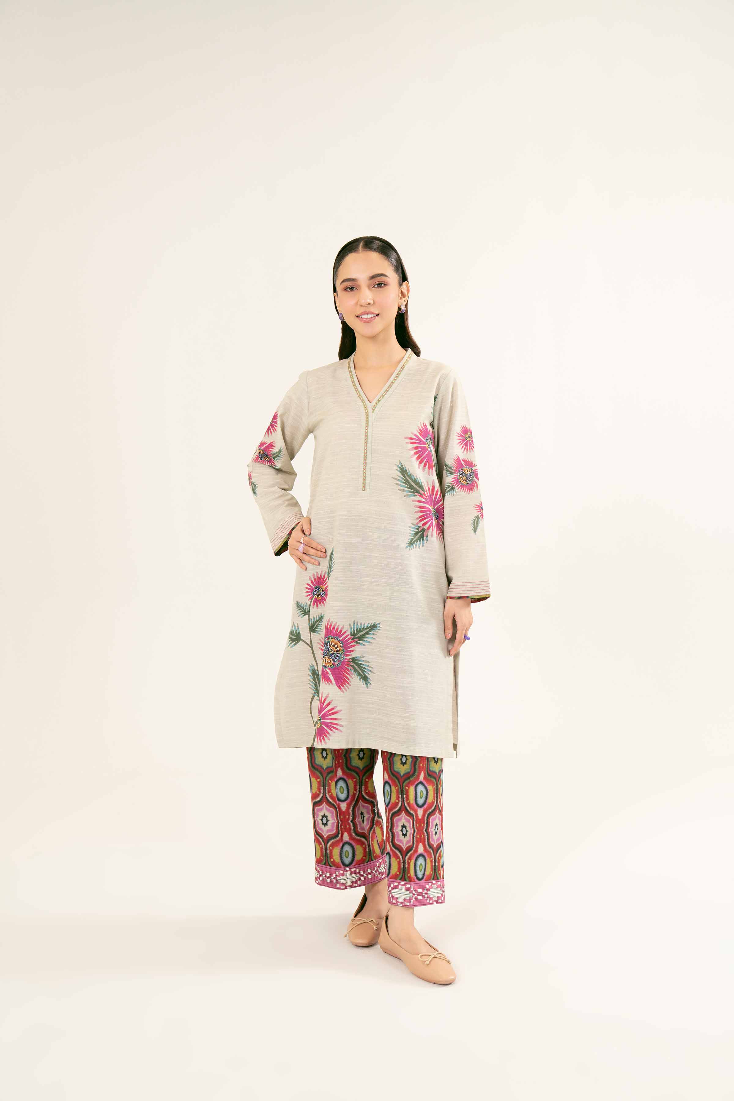 NishatUK - Brown Printed Khaddar 2-piece ready to wear Dress