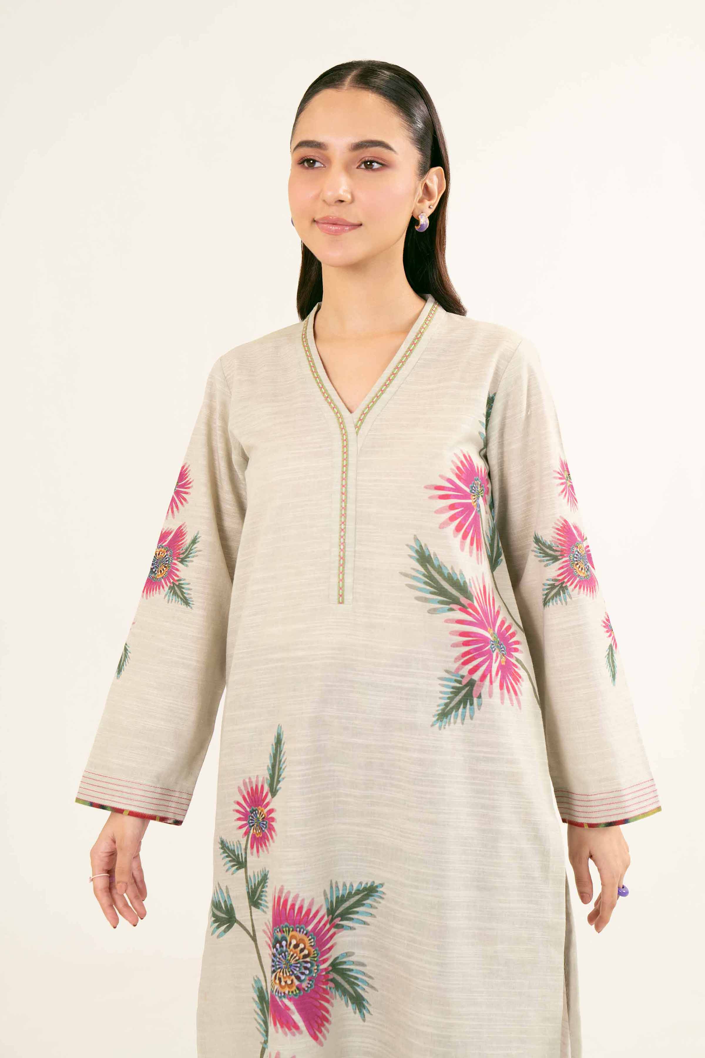 NishatUK - Brown Printed Khaddar 2-piece ready to wear Dress