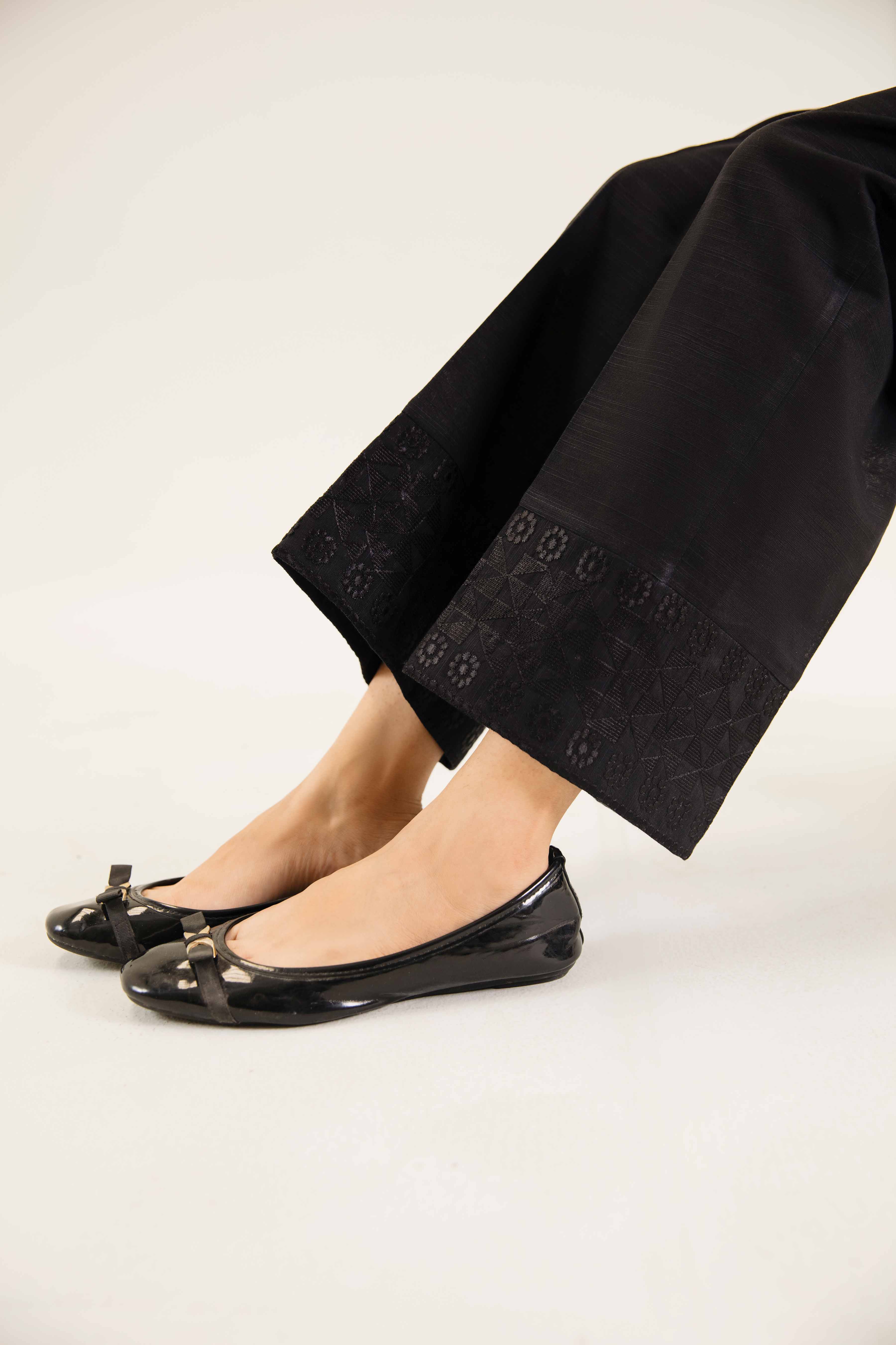 NishatUK - Black Embroidered  Khaddar 1-piece ready to wear Trouser