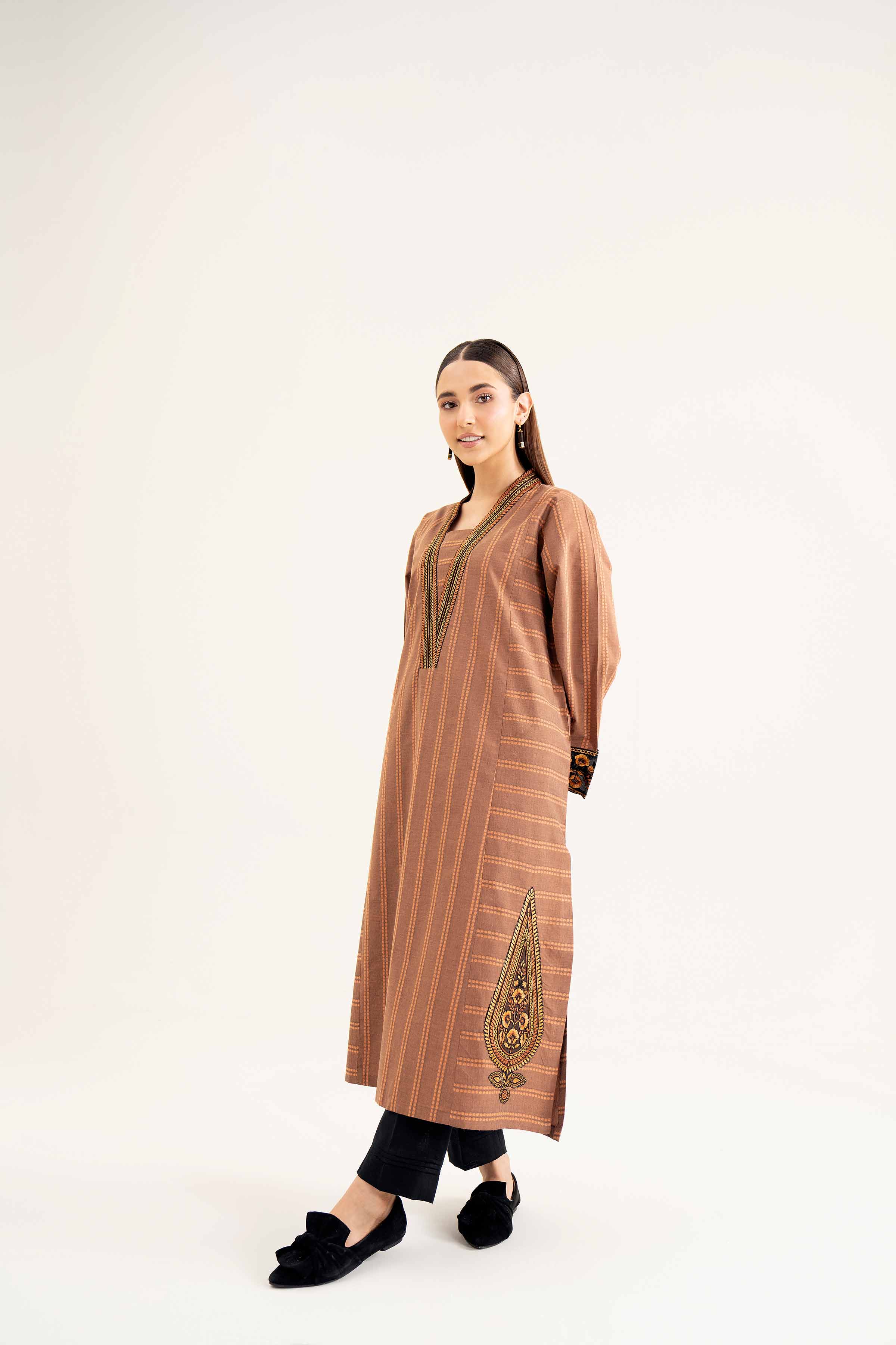 NishatUK - Brown Embroidered   Yarn Dyed 1-piece ready to wear Shirt