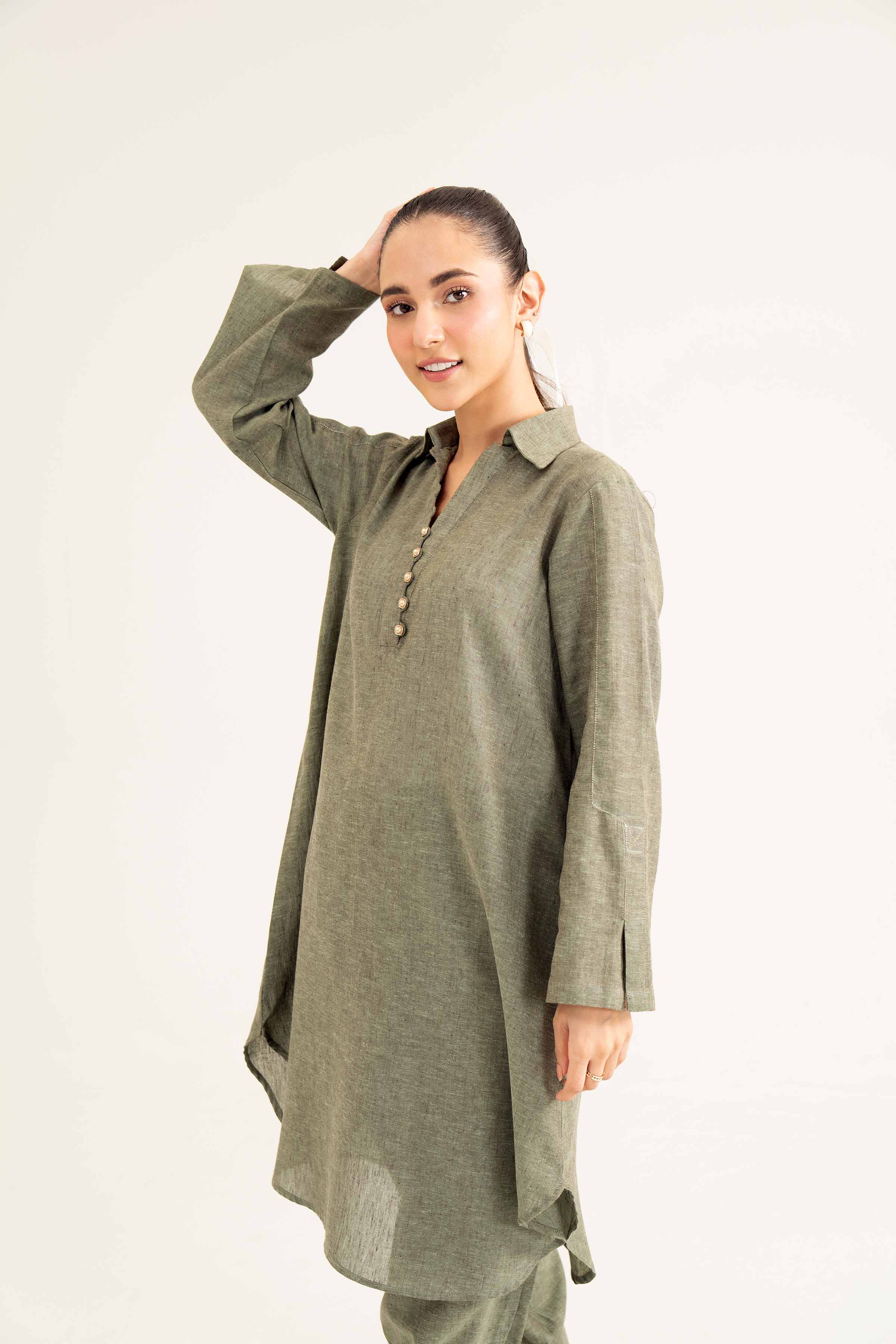 NishatUK - Green Embroidered   Yarn Dyed 1-piece ready to wear Shirt