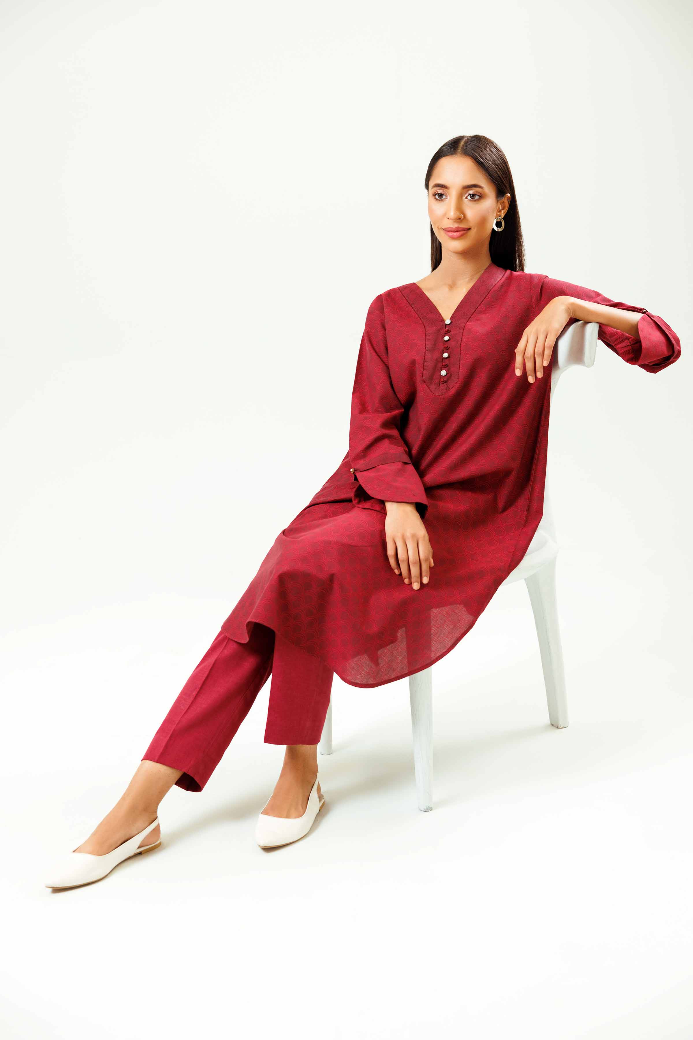 NishatUK - Red Solids Jacquard 1-piece ready to wear Shirt
