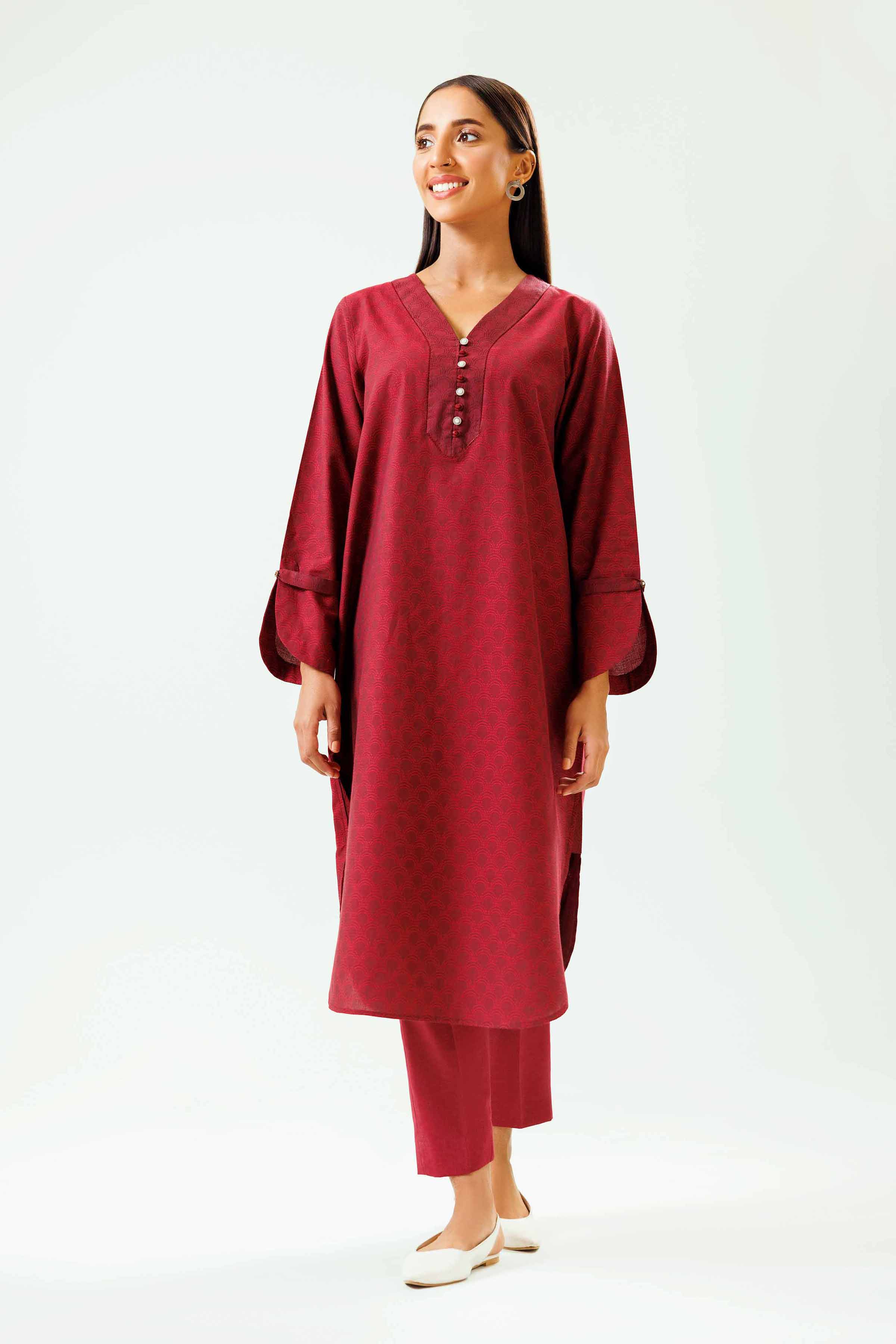 NishatUK - Red Solids Jacquard 1-piece ready to wear Shirt