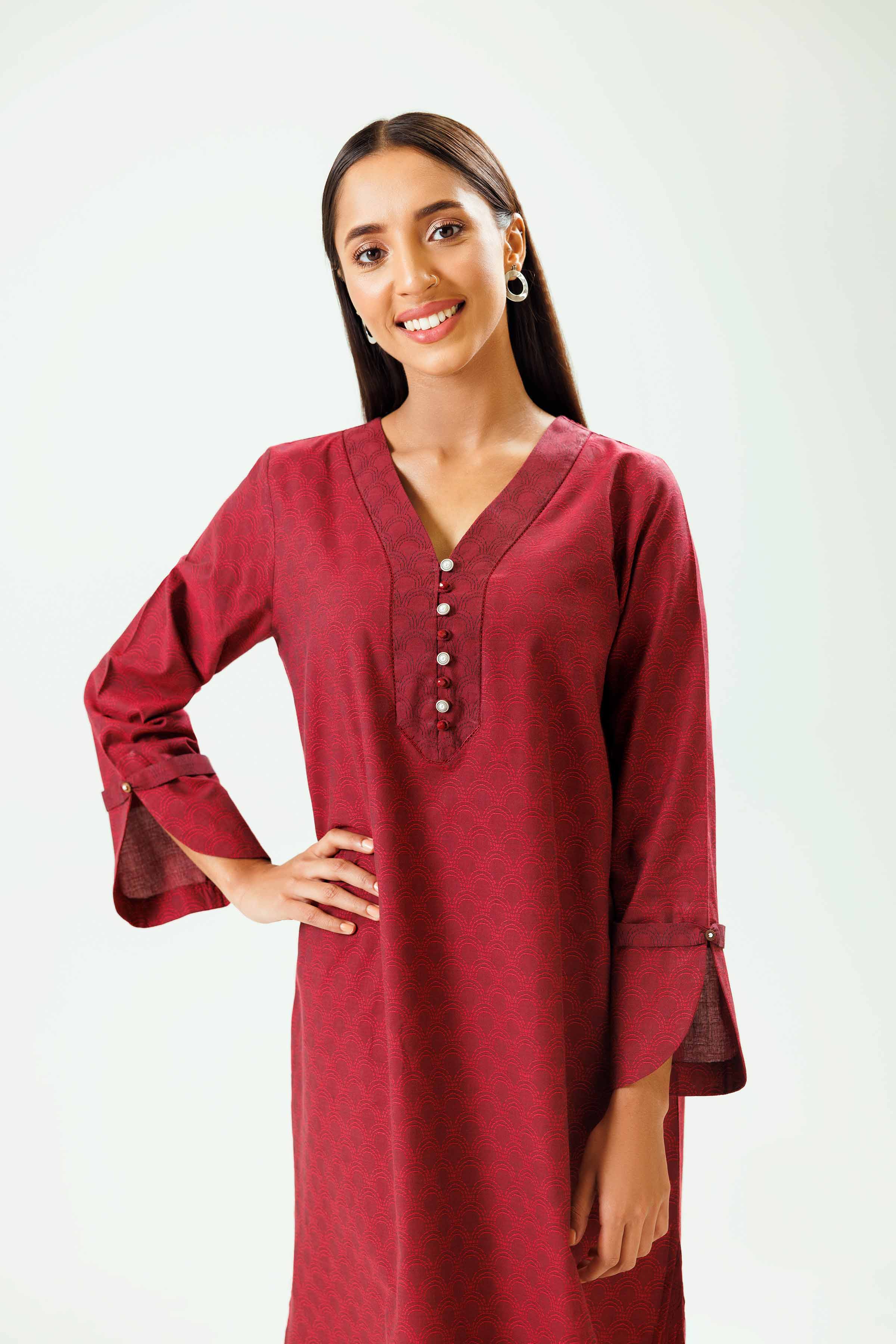 NishatUK - Red Solids Jacquard 1-piece ready to wear Shirt