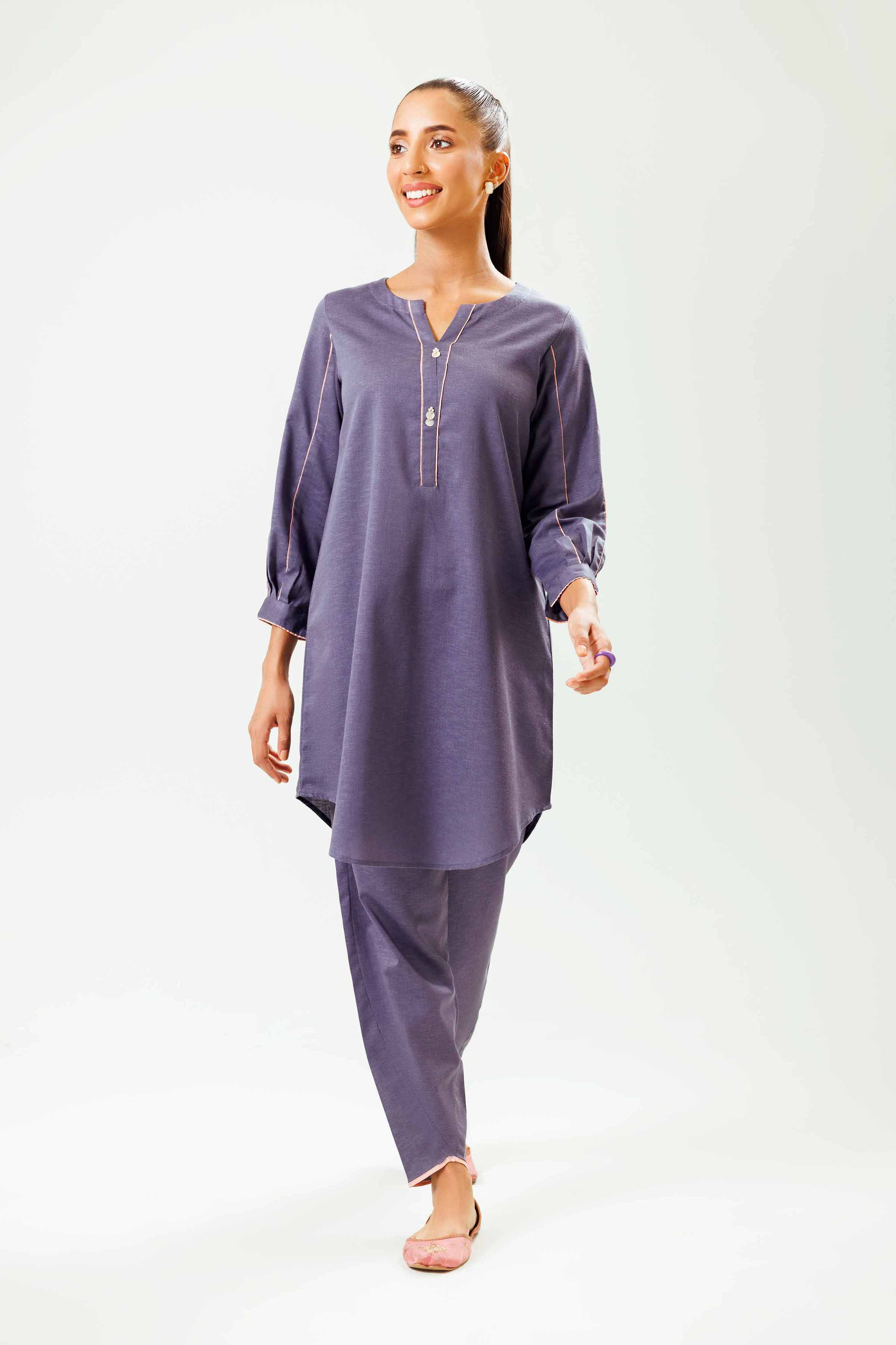 NishatUK - Purple Embroidered   Karandi 1-piece ready to wear Shirt