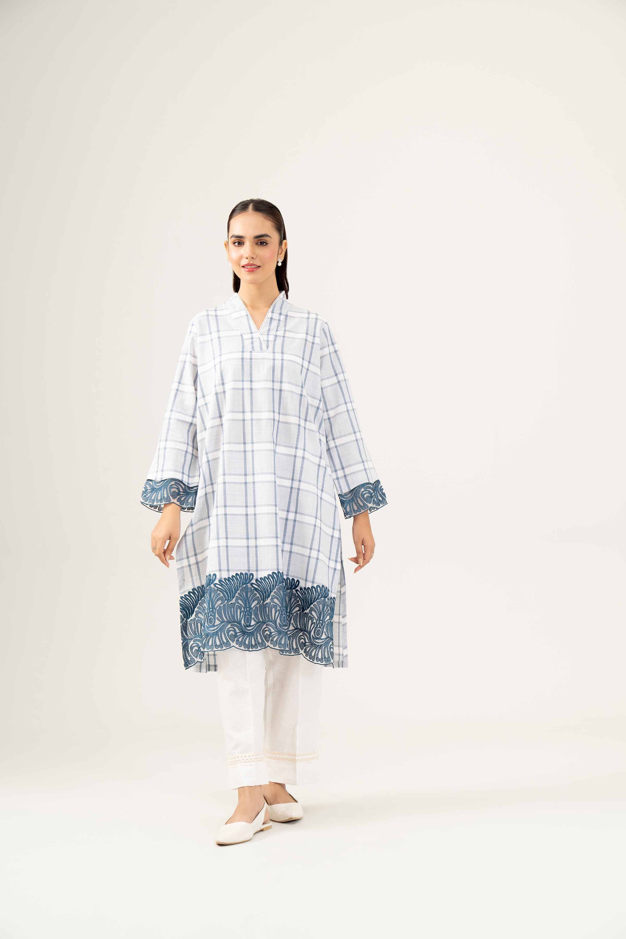 NishatUK - White Embroidered   Yarn Dyed 1-piece ready to wear Shirt