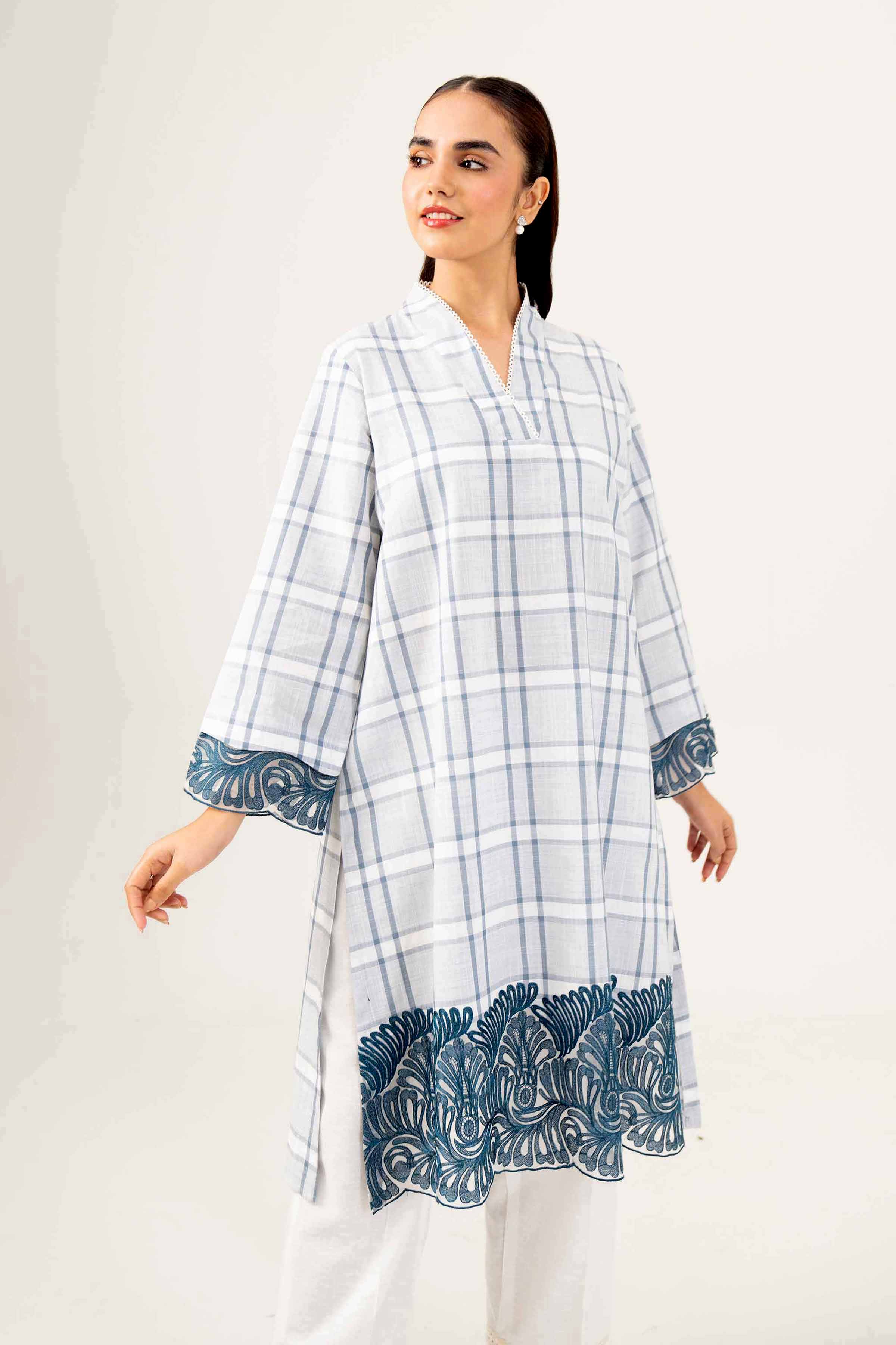 NishatUK - White Embroidered   Yarn Dyed 1-piece ready to wear Shirt