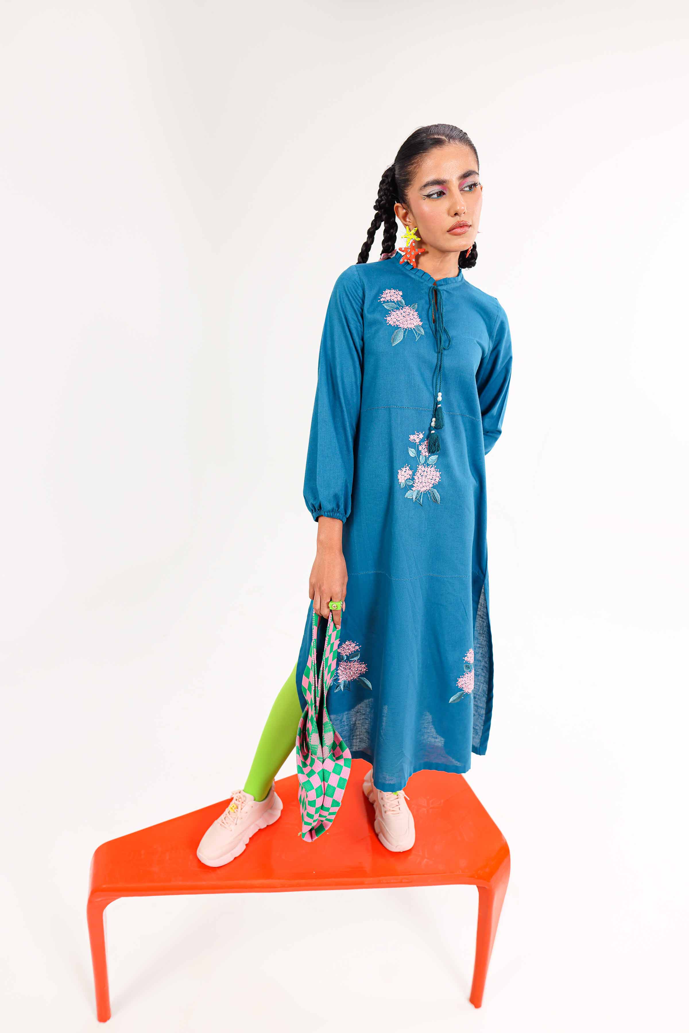 NishatUK - Teal Embroidered   Karandi 1-piece ready to wear Shirt