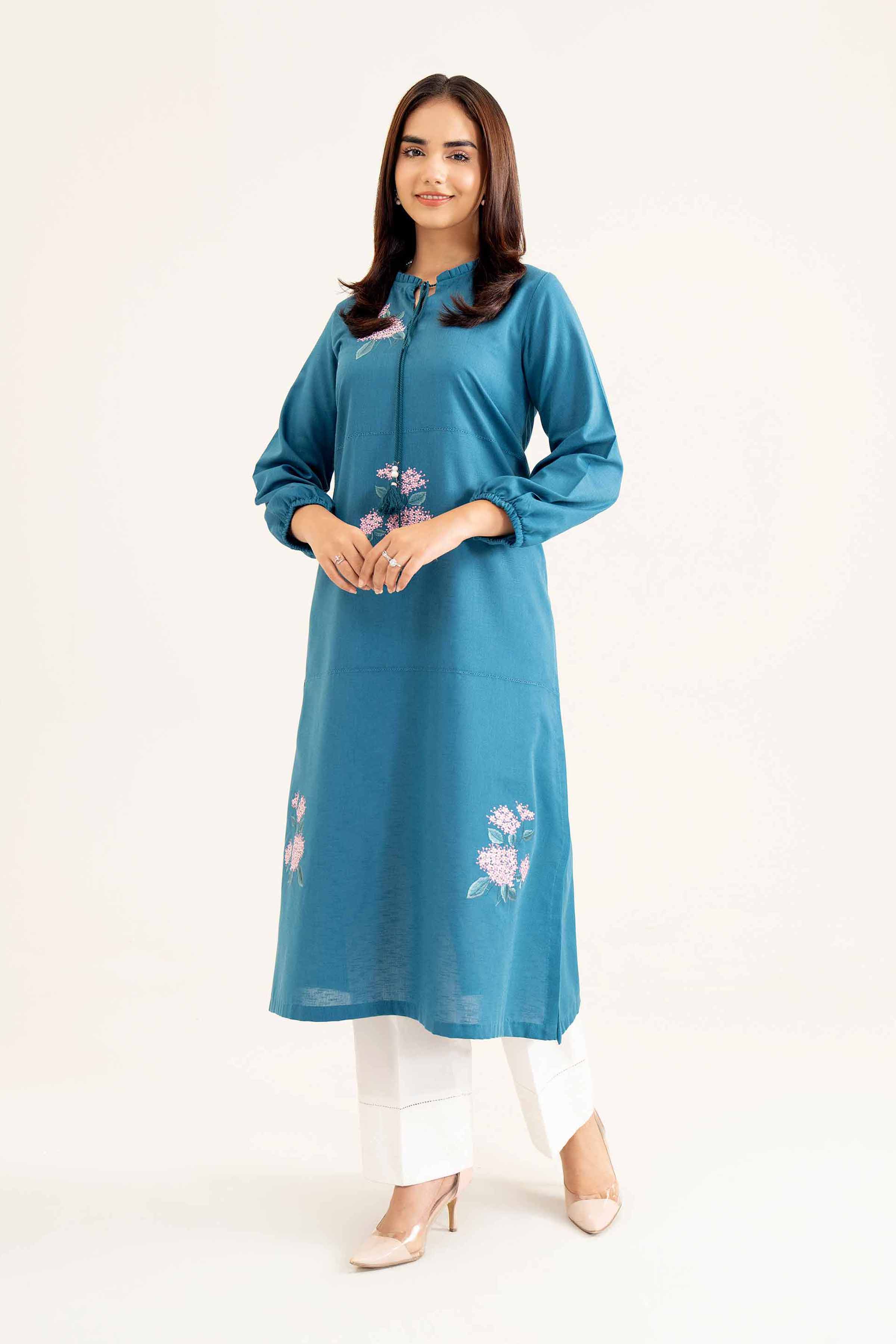 NishatUK - Teal Embroidered   Karandi 1-piece ready to wear Shirt