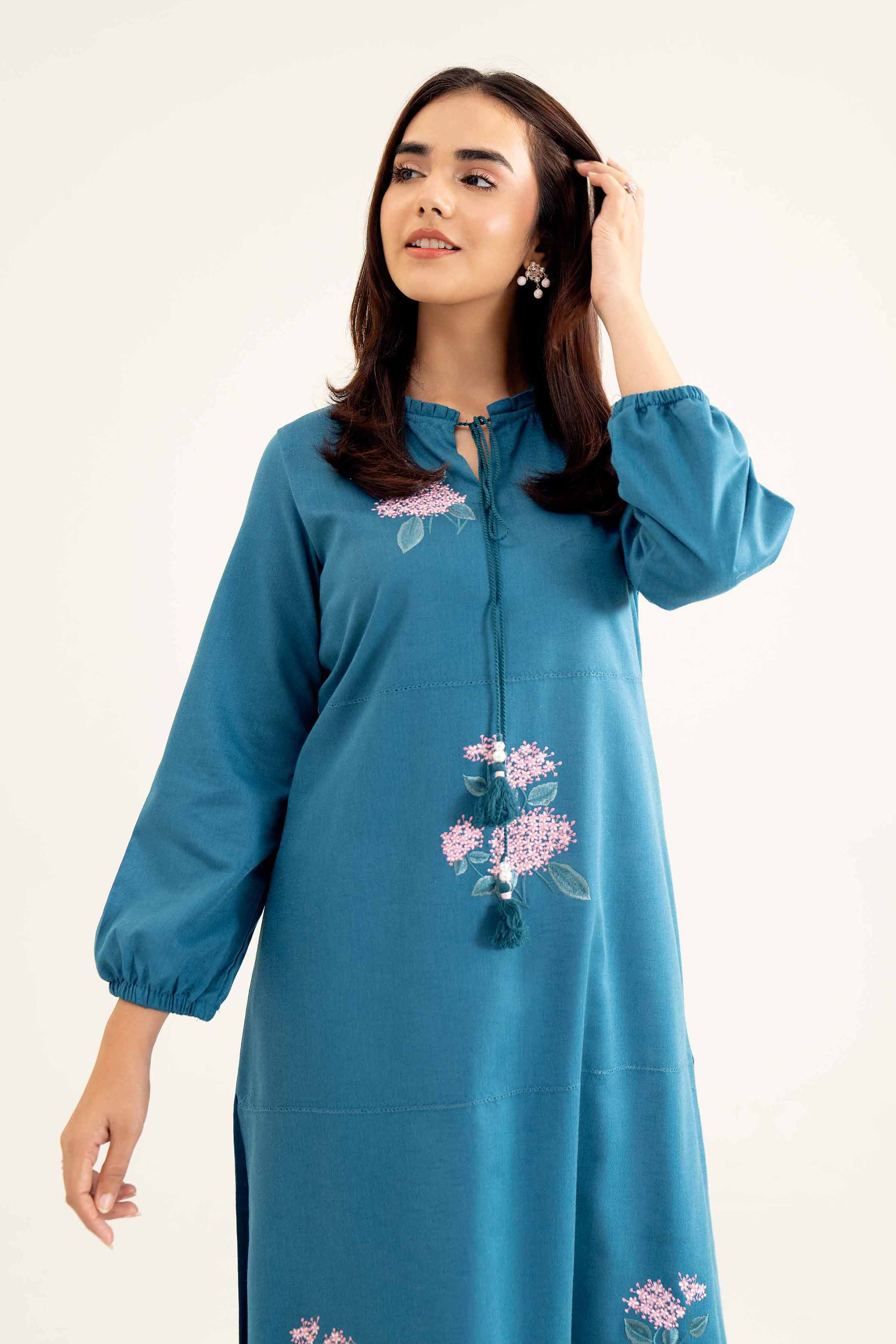 NishatUK - Teal Embroidered   Karandi 1-piece ready to wear Shirt