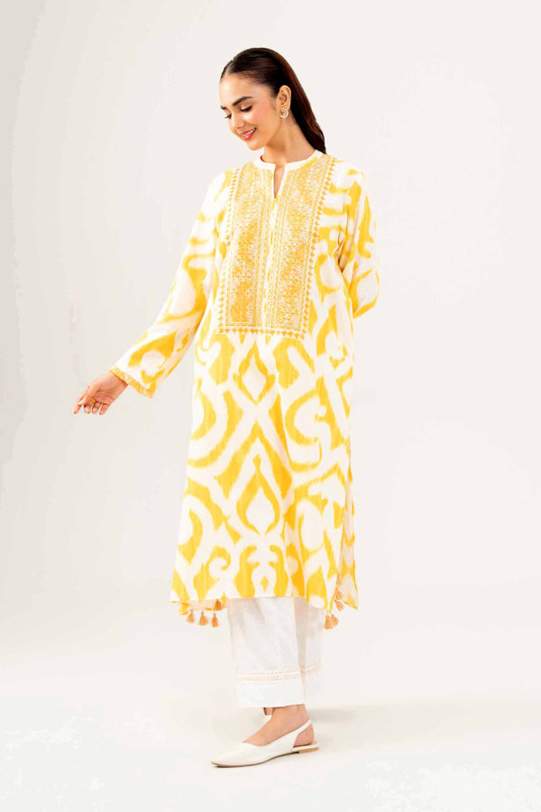 Printed Embroidered Yellow Karandi Winter Shirt