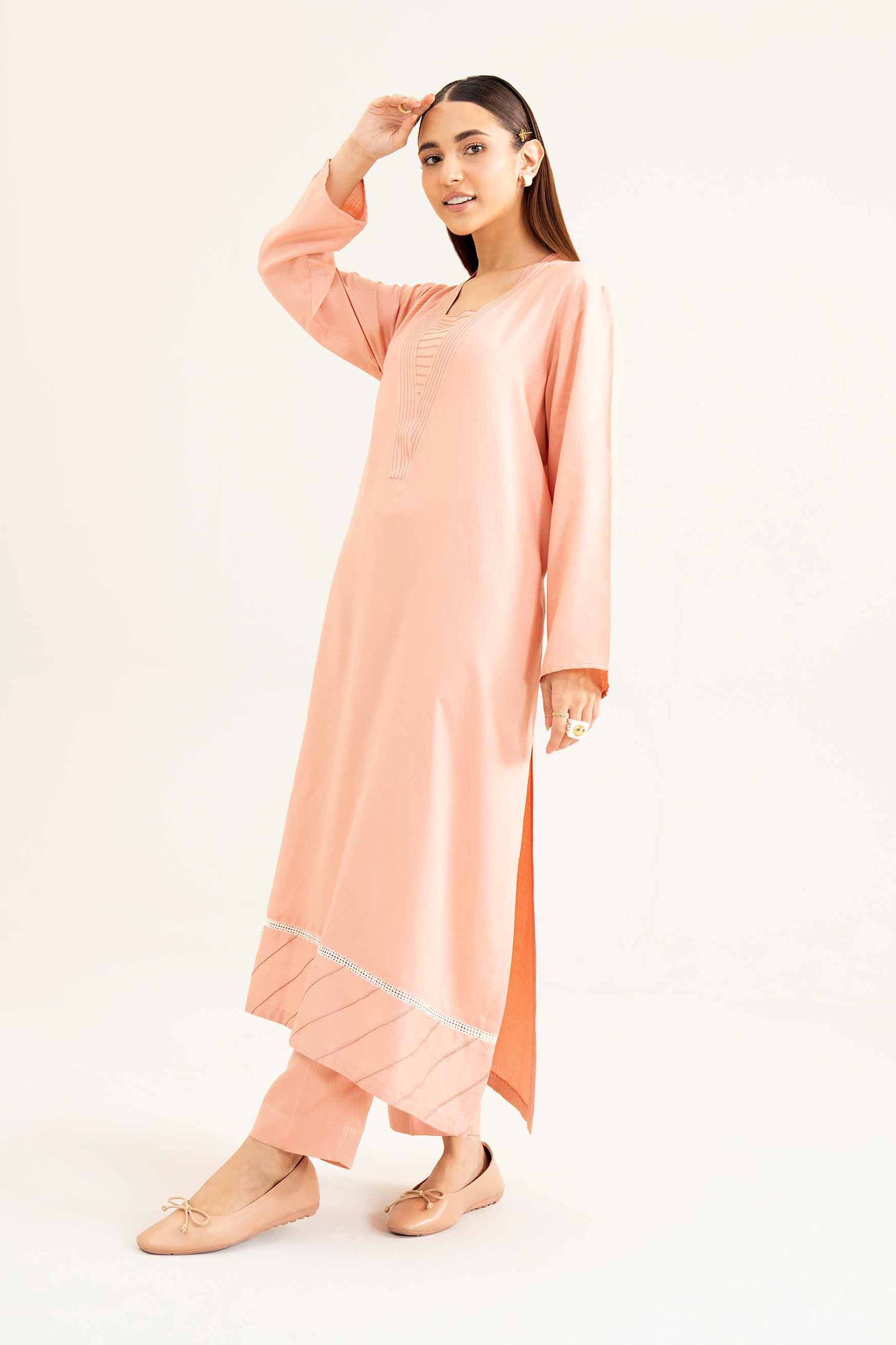 NishatUK - Brown Solids  Texture 2-piece ready to wear Dress