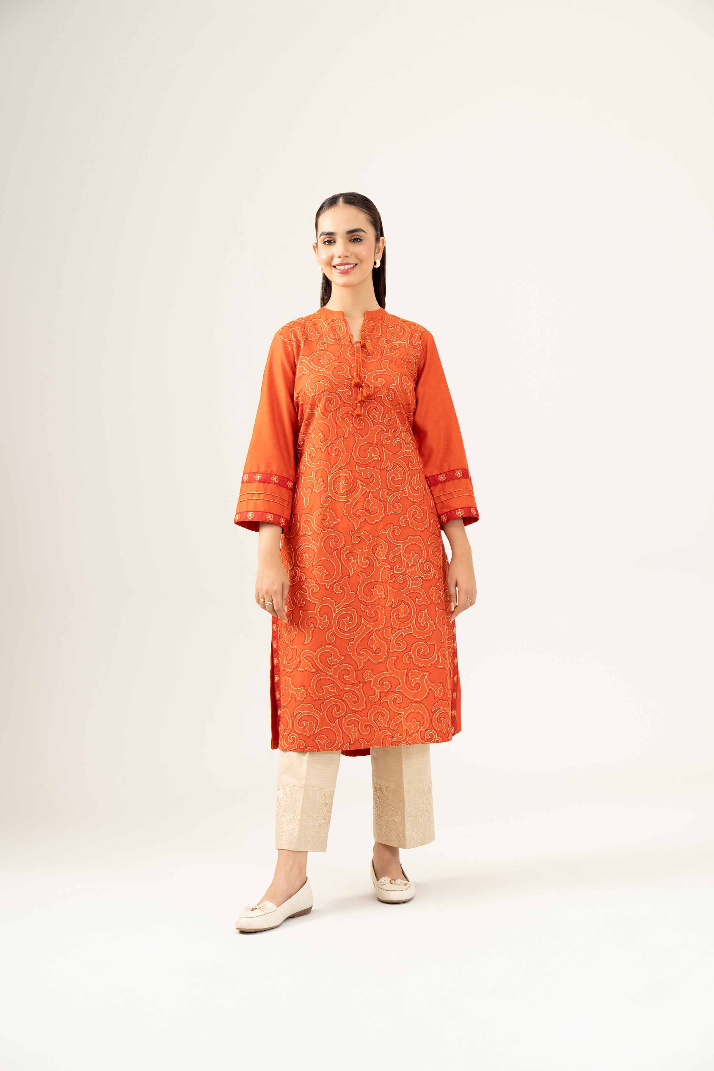 NishatUK - Orange Embroidered   Karandi 1-piece ready to wear Shirt