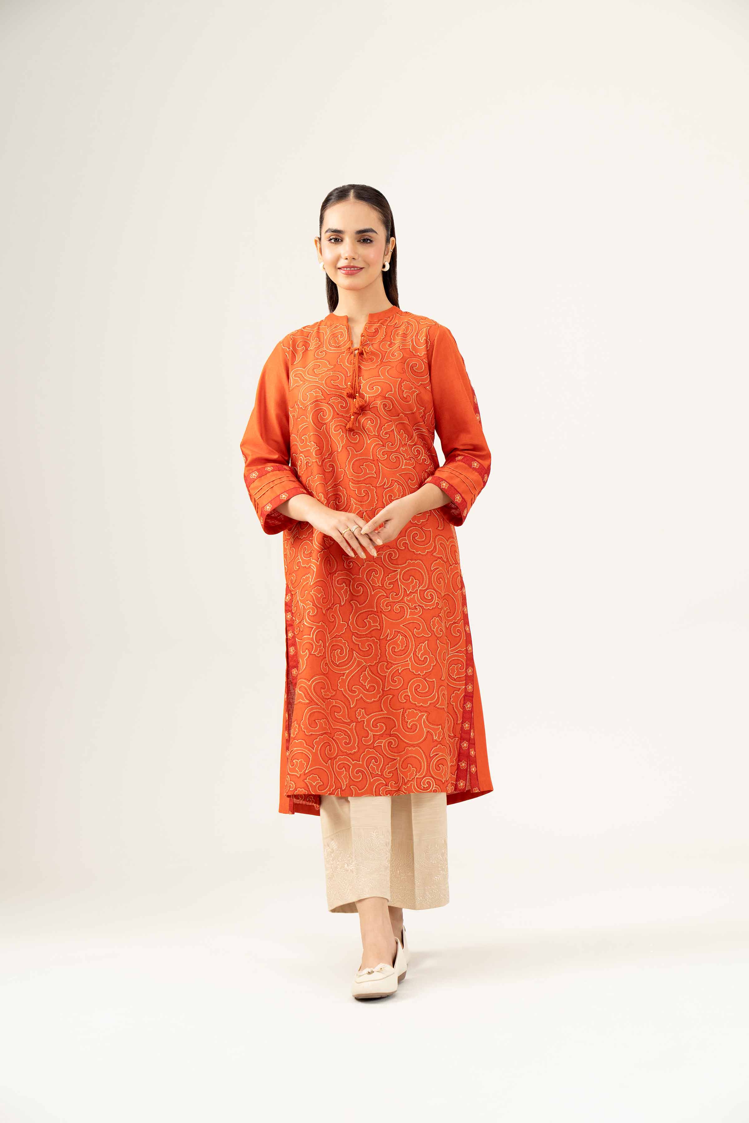 NishatUK - Orange Embroidered   Karandi 1-piece ready to wear Shirt