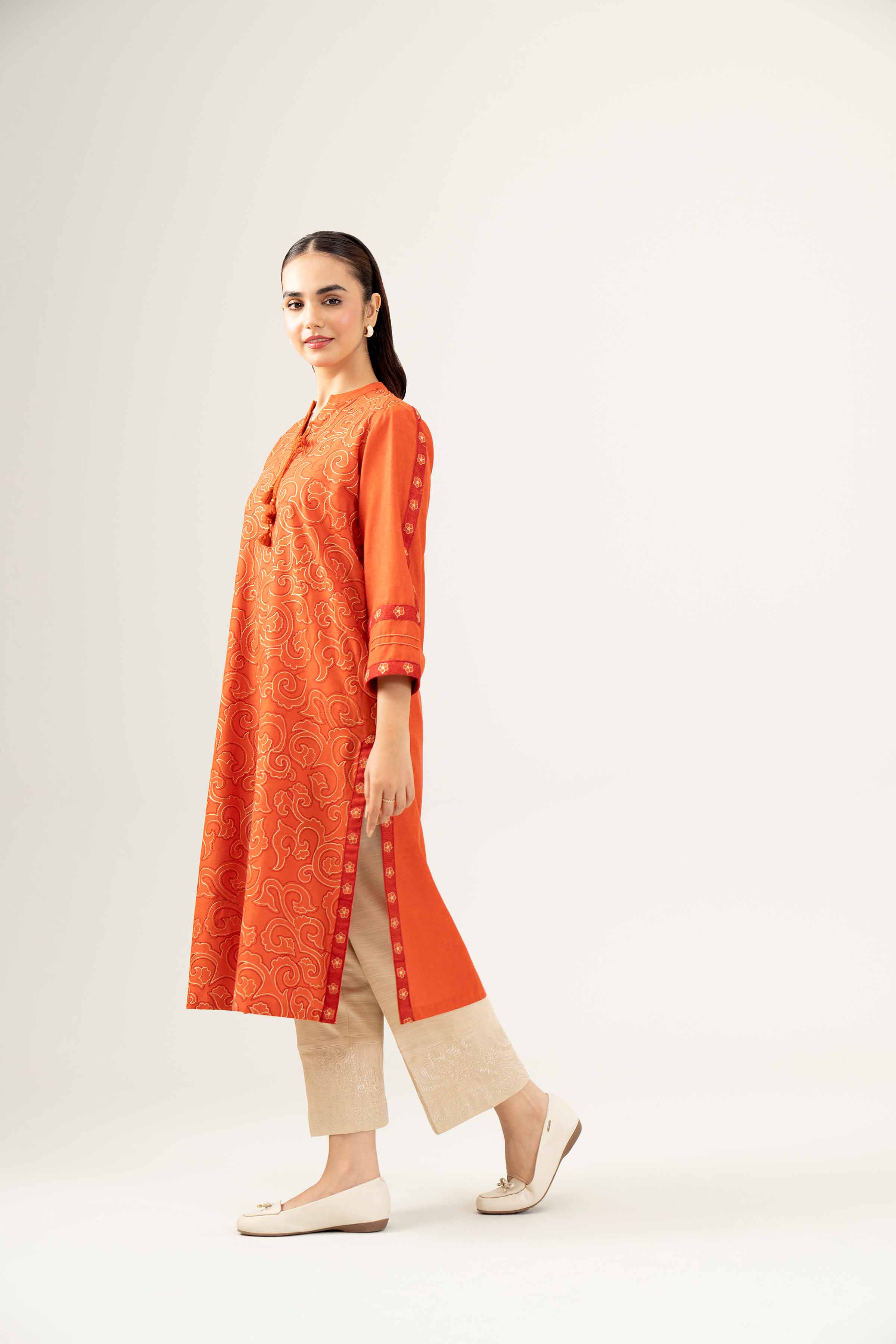 NishatUK - Orange Embroidered   Karandi 1-piece ready to wear Shirt