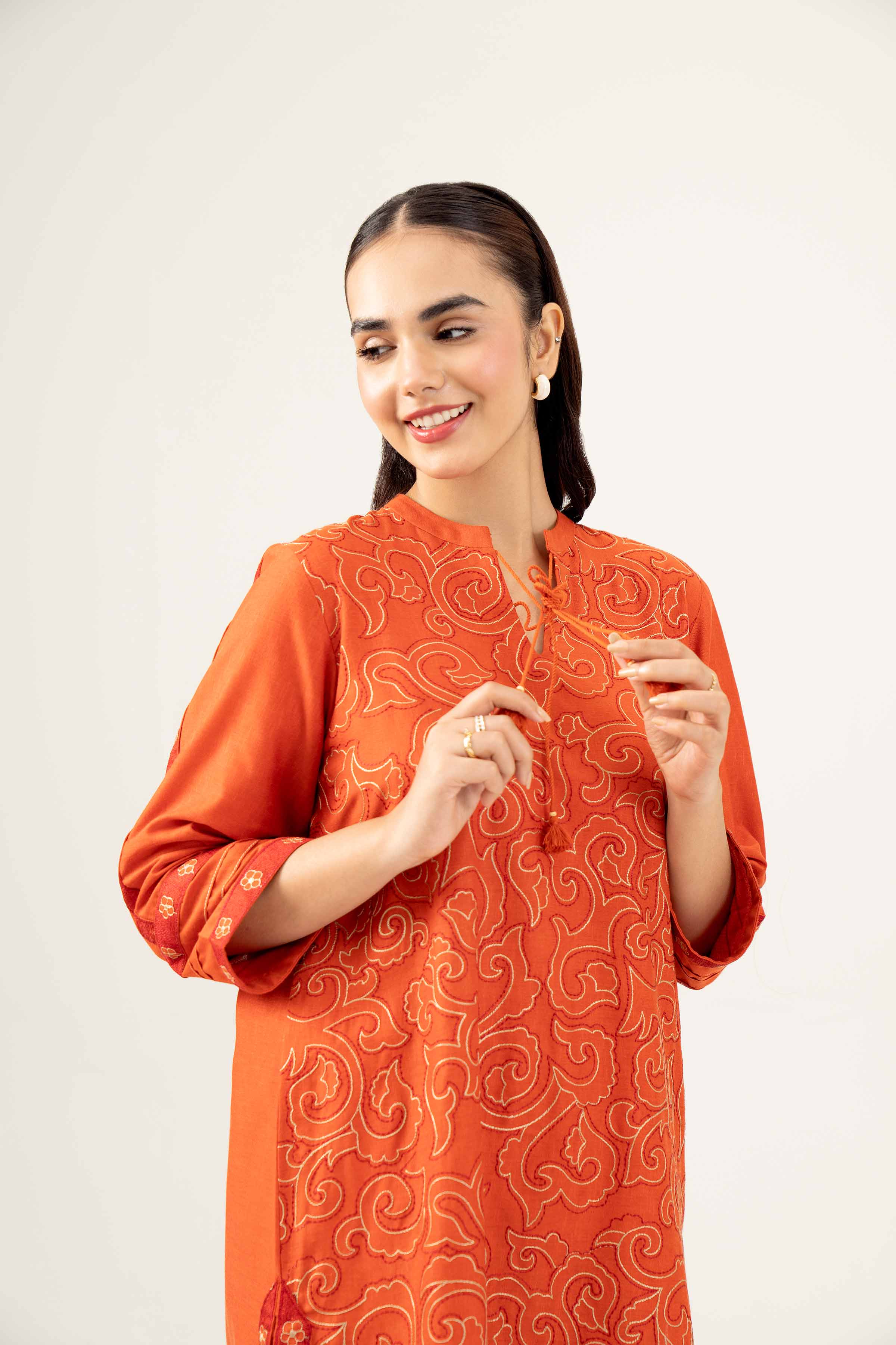 NishatUK - Orange Embroidered   Karandi 1-piece ready to wear Shirt