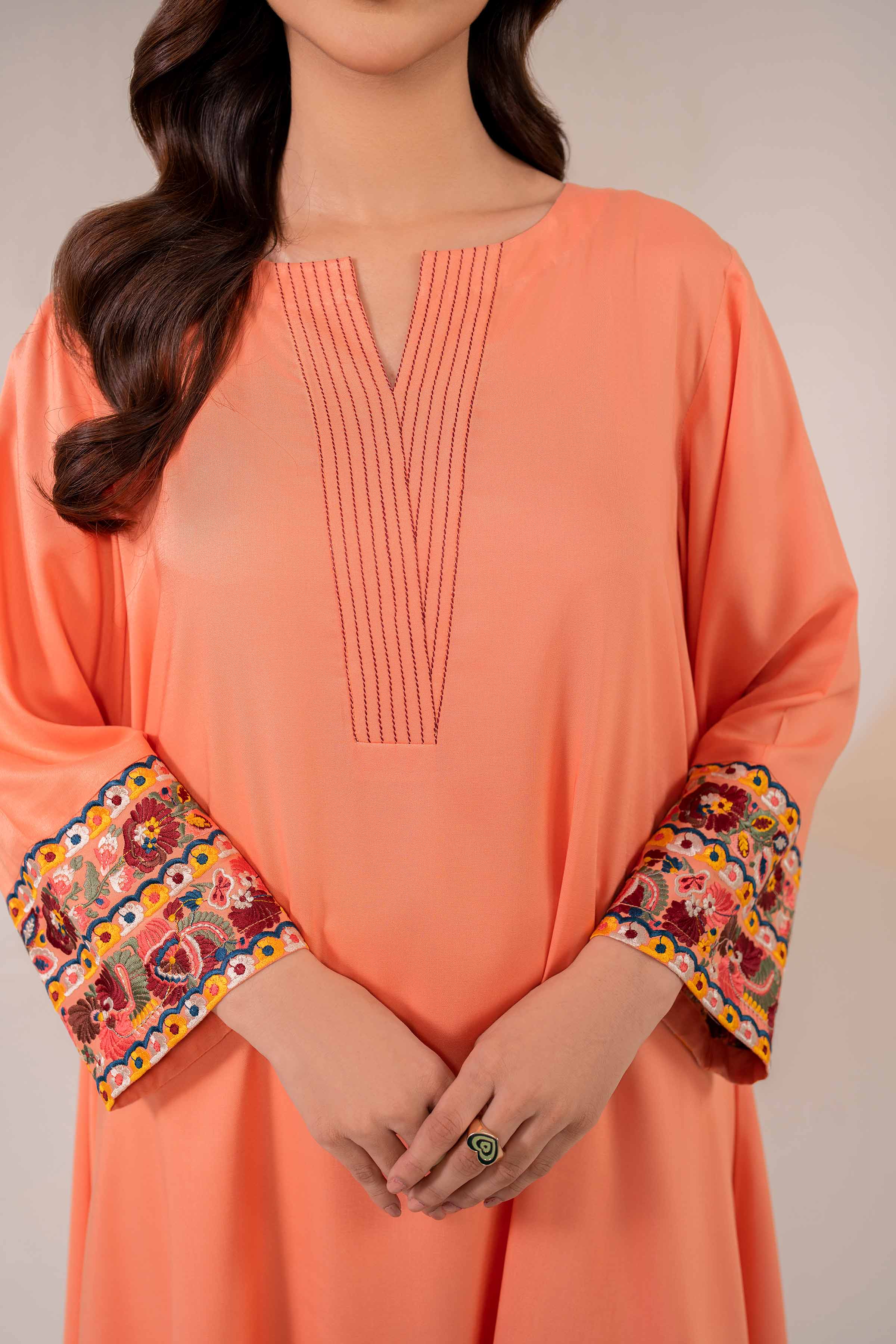 NishatUK - Brown Embroidered  Linen 2-piece ready to wear Dress