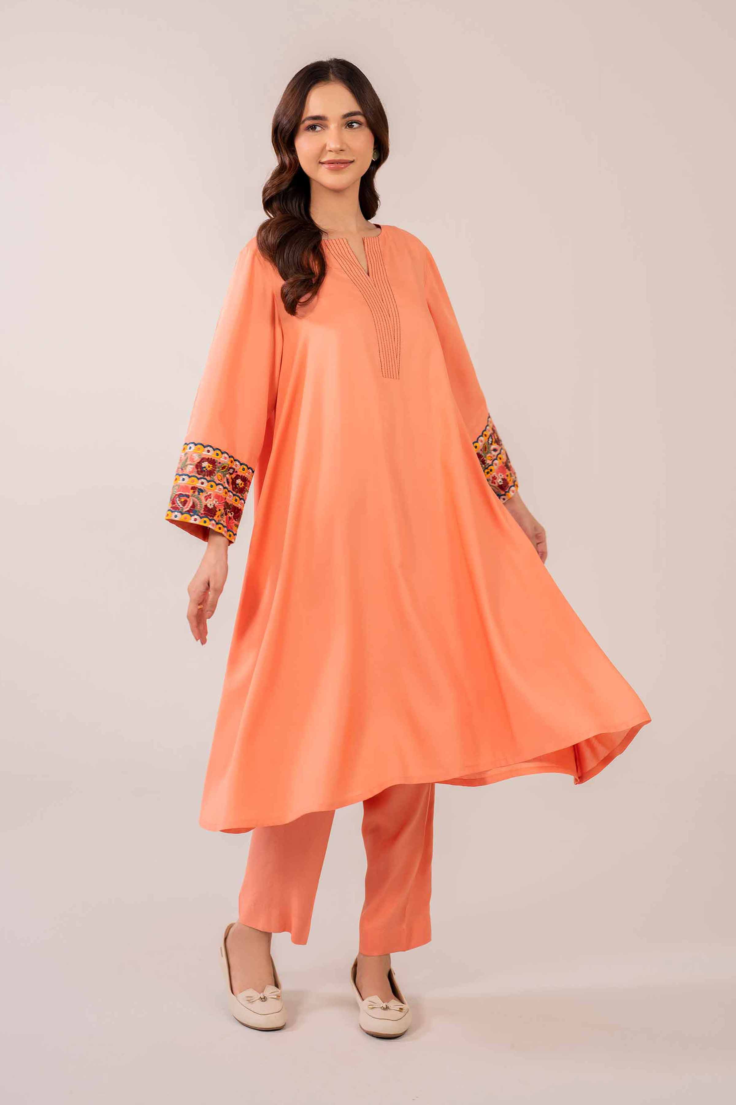 NishatUK - Brown Embroidered  Linen 2-piece ready to wear Dress