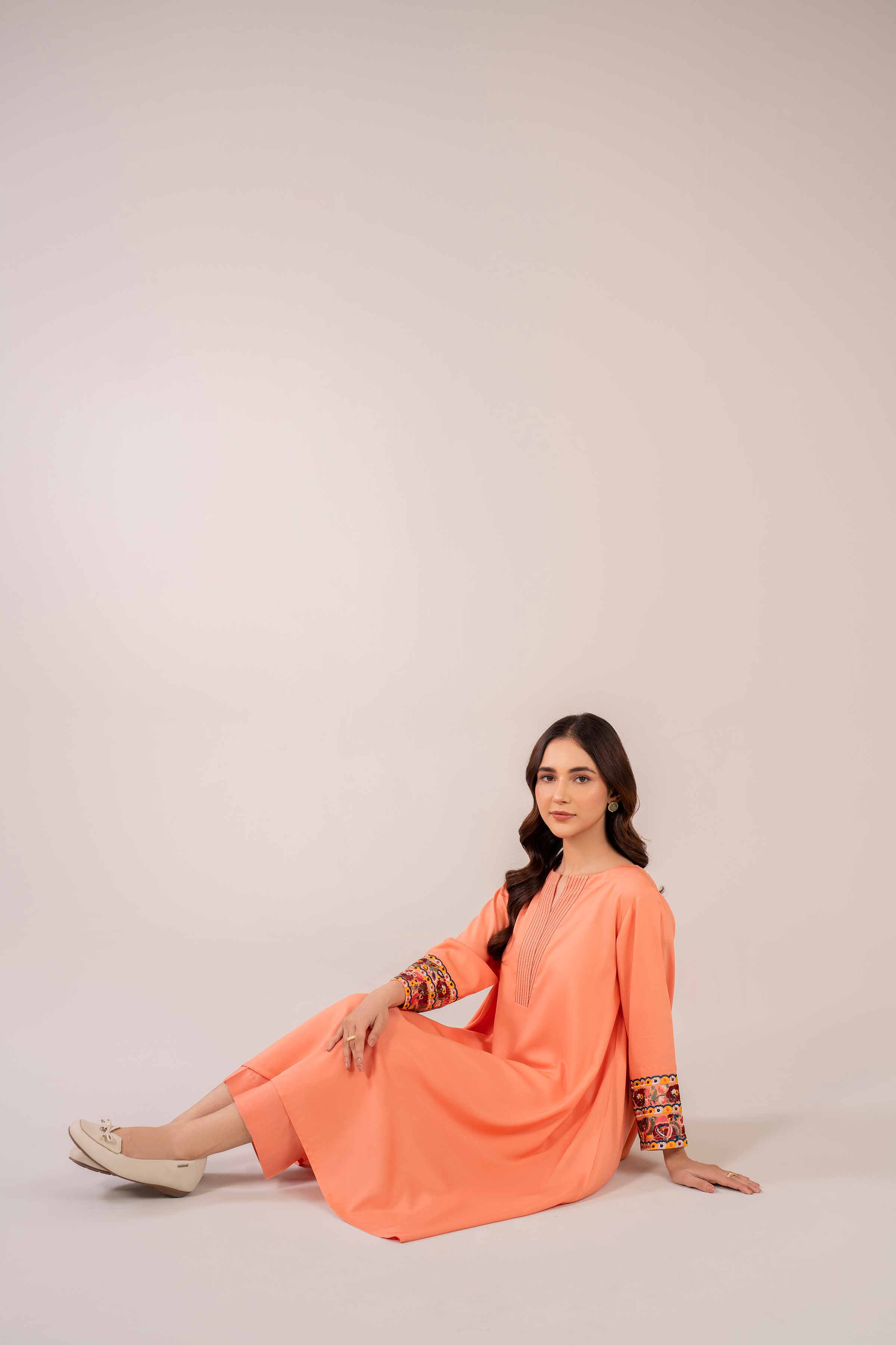 NishatUK - Brown Embroidered  Linen 2-piece ready to wear Dress