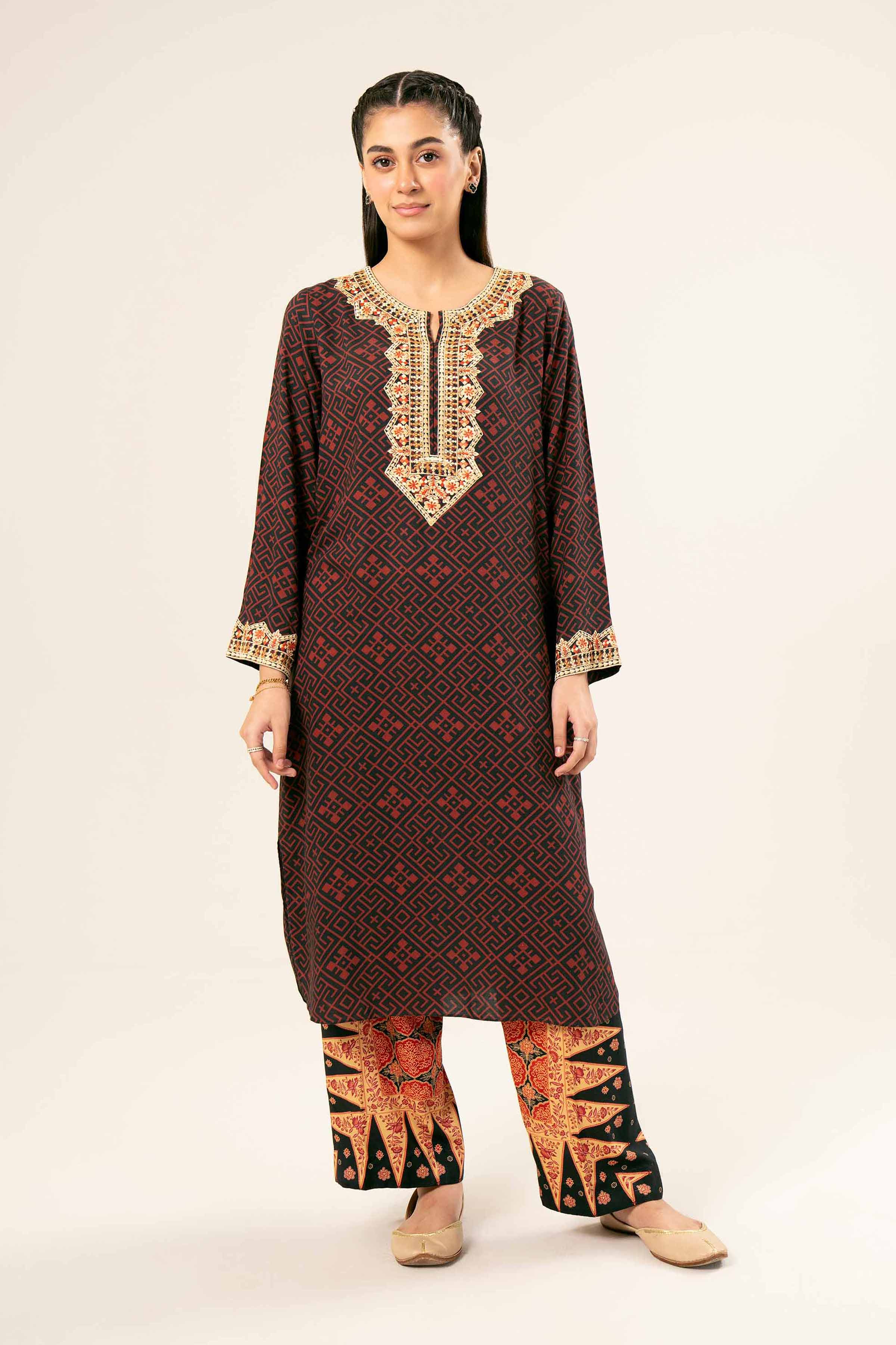NishatUK - Black Embroidered  Linen 2-piece ready to wear Dress