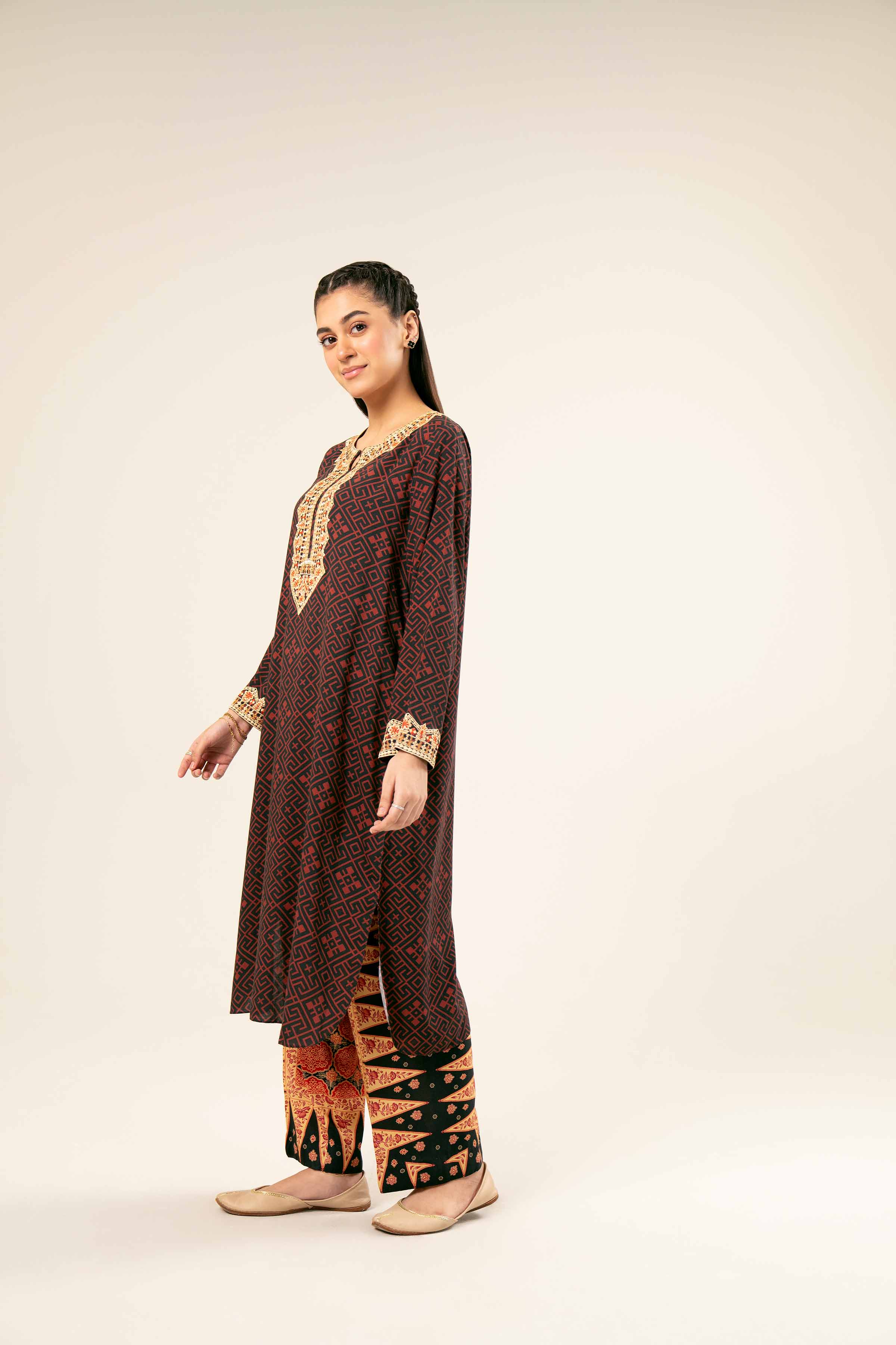 NishatUK - Black Embroidered  Linen 2-piece ready to wear Dress