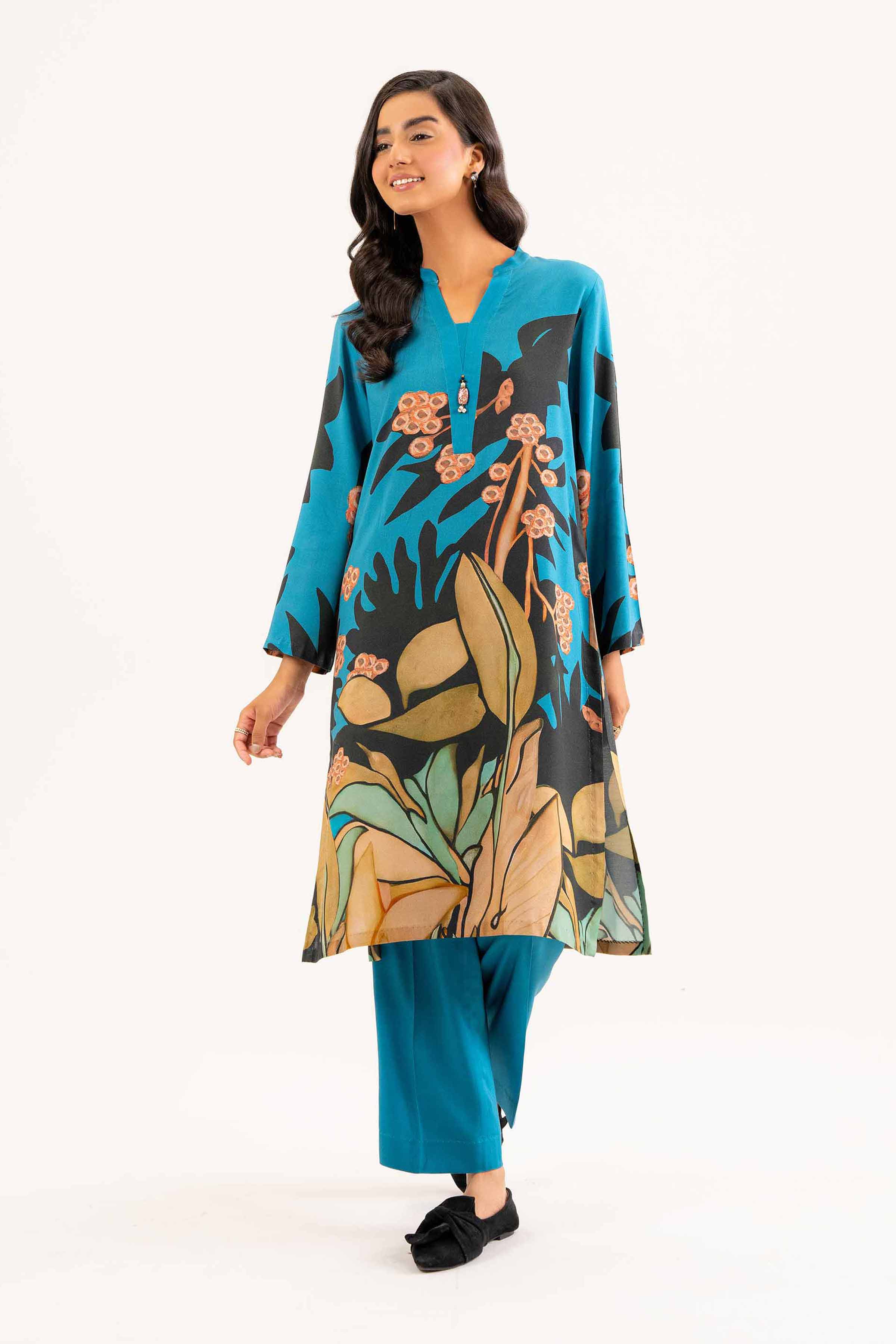 NishatUK - Brown Printed Linen 2-piece ready to wear Dress