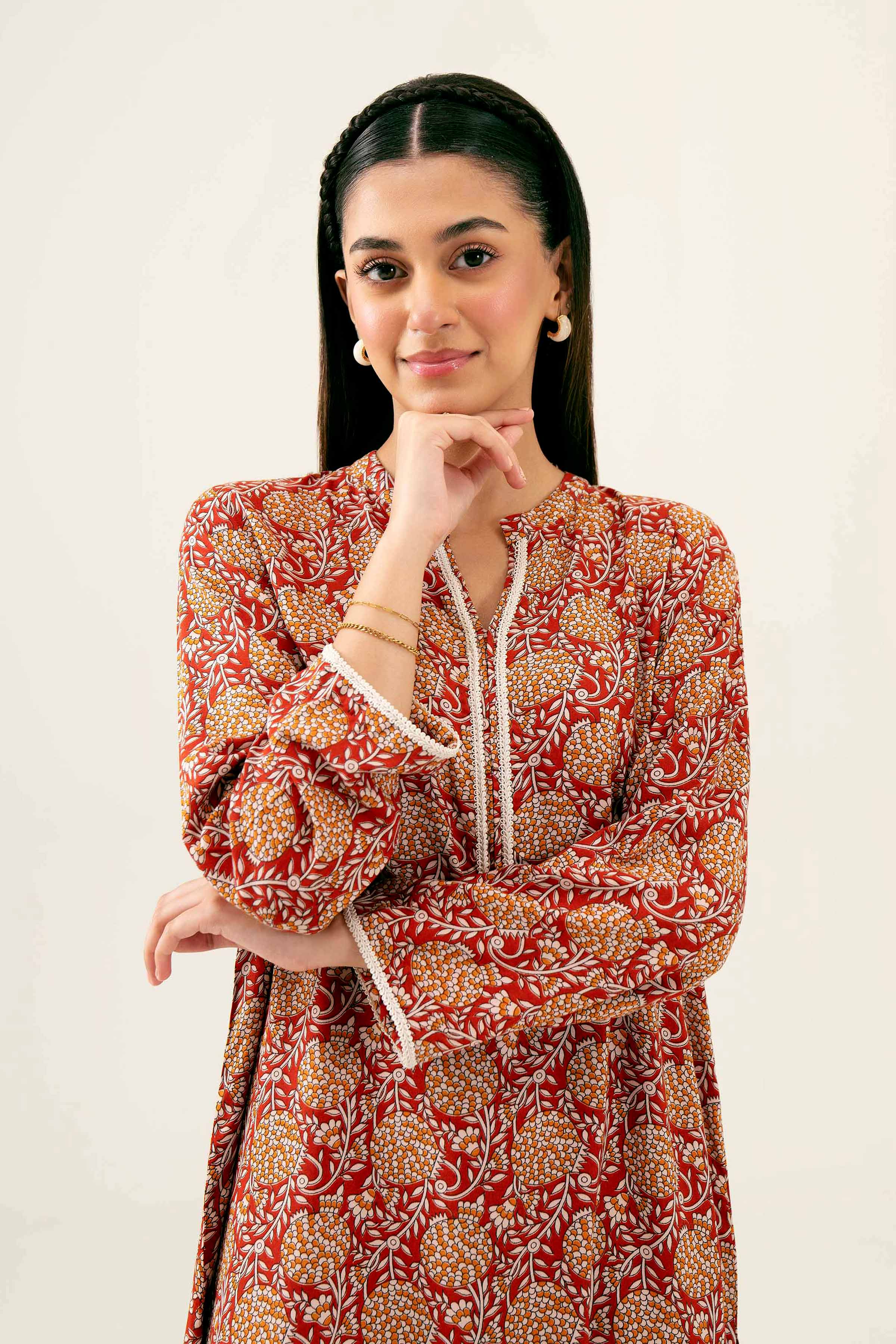 NishatUK - Maroon Printed Linen 2-piece ready to wear Dress