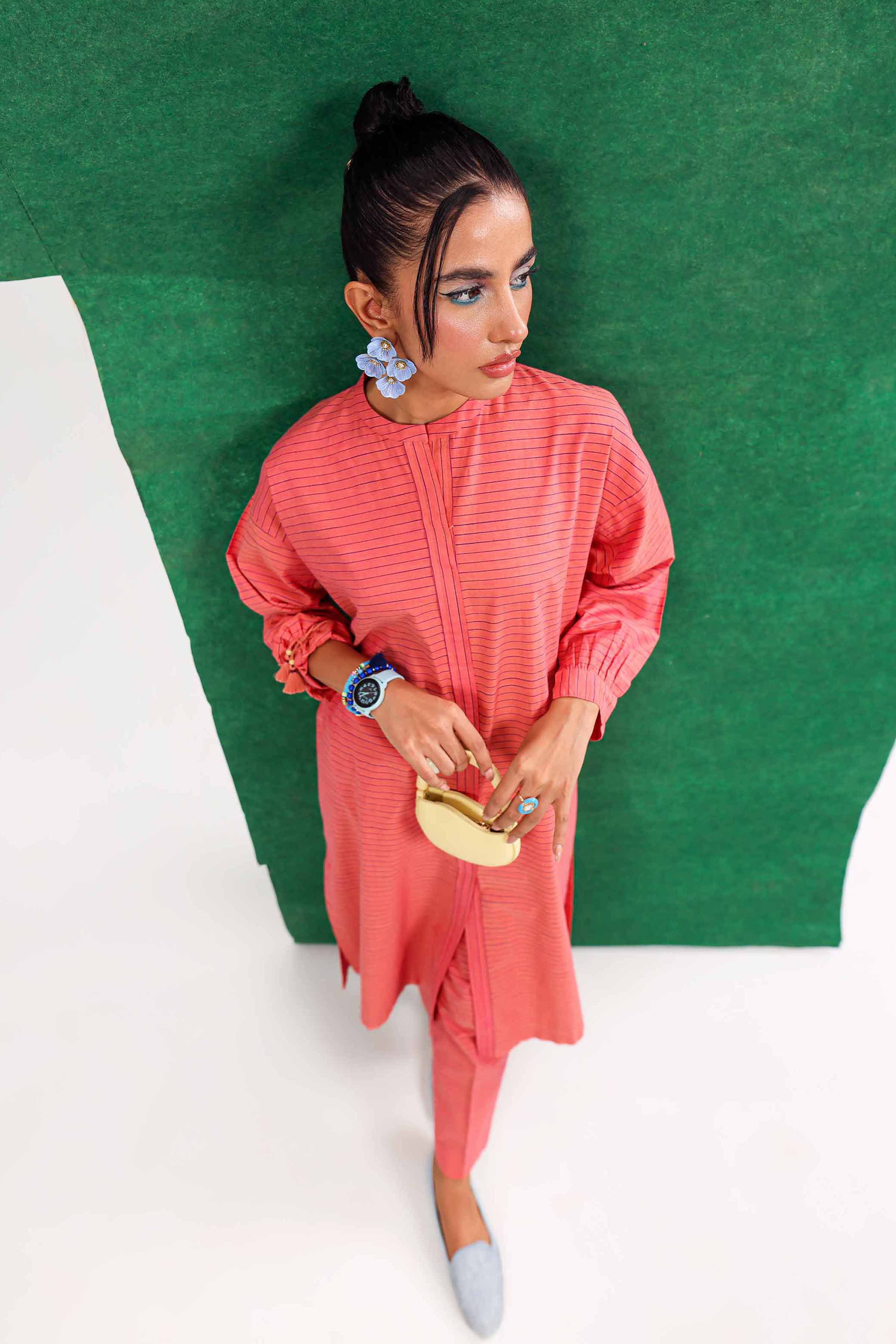 NishatUK - Peach Solids  Yarn Dyed 2-piece ready to wear Dress