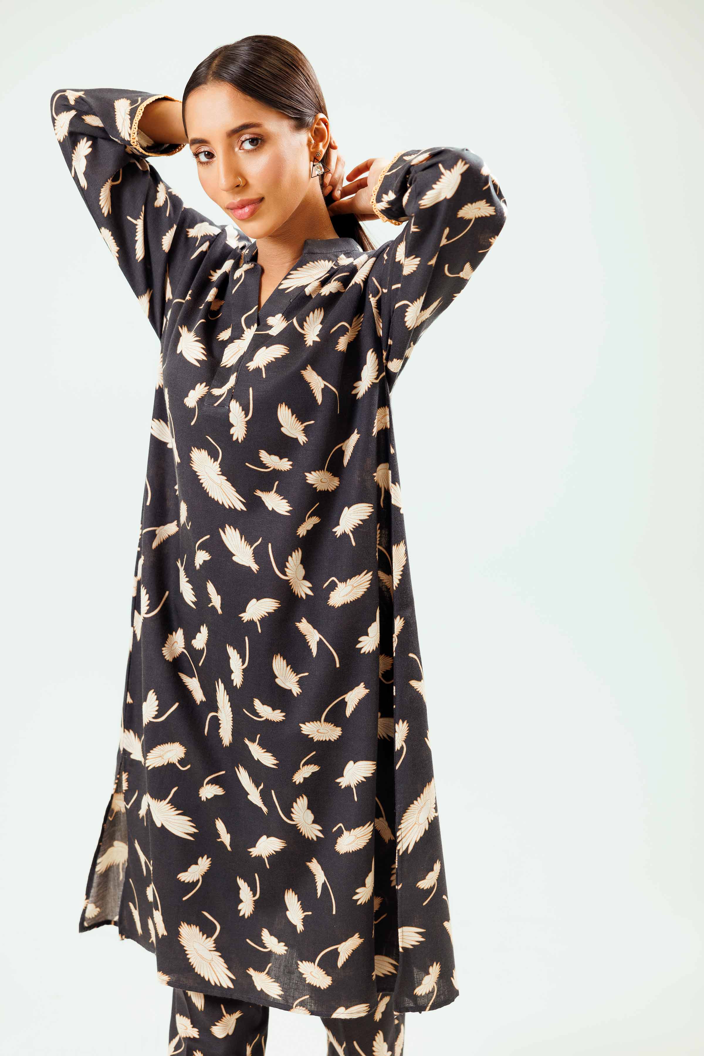 NishatUK - Black Printed  Karandi 2-piece ready to wear Dress