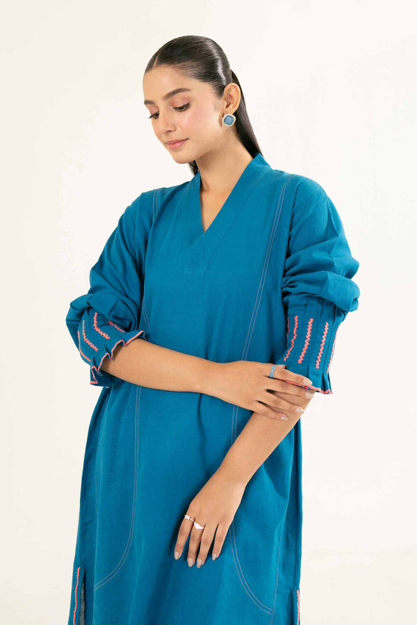 Blue Embroidered Khaddar Suit