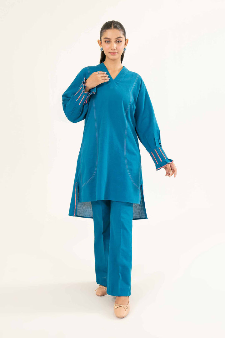 Blue Embroidered Khaddar Suit