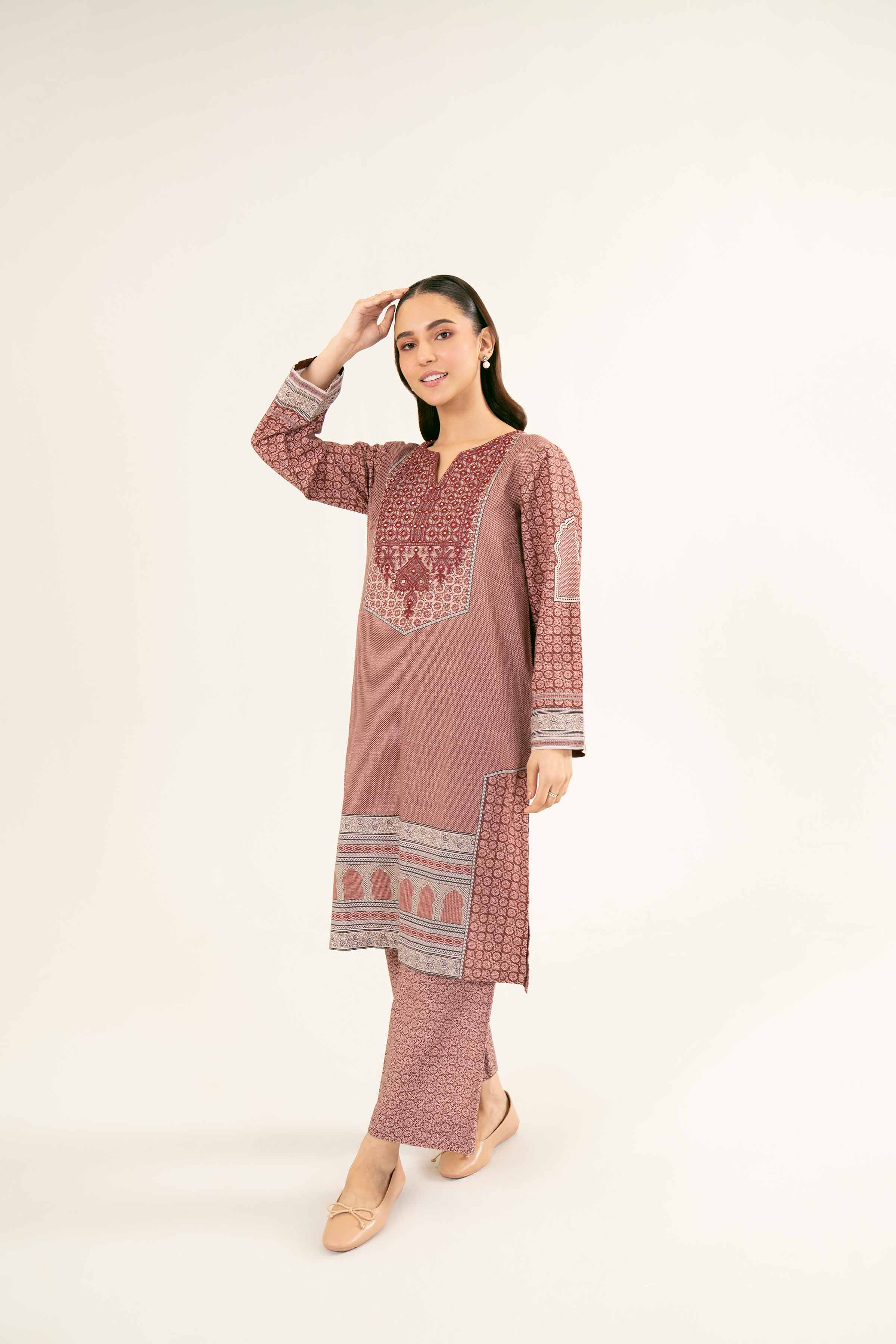 NishatUK - Brown Embroidered  Khaddar 2-piece ready to wear Dress