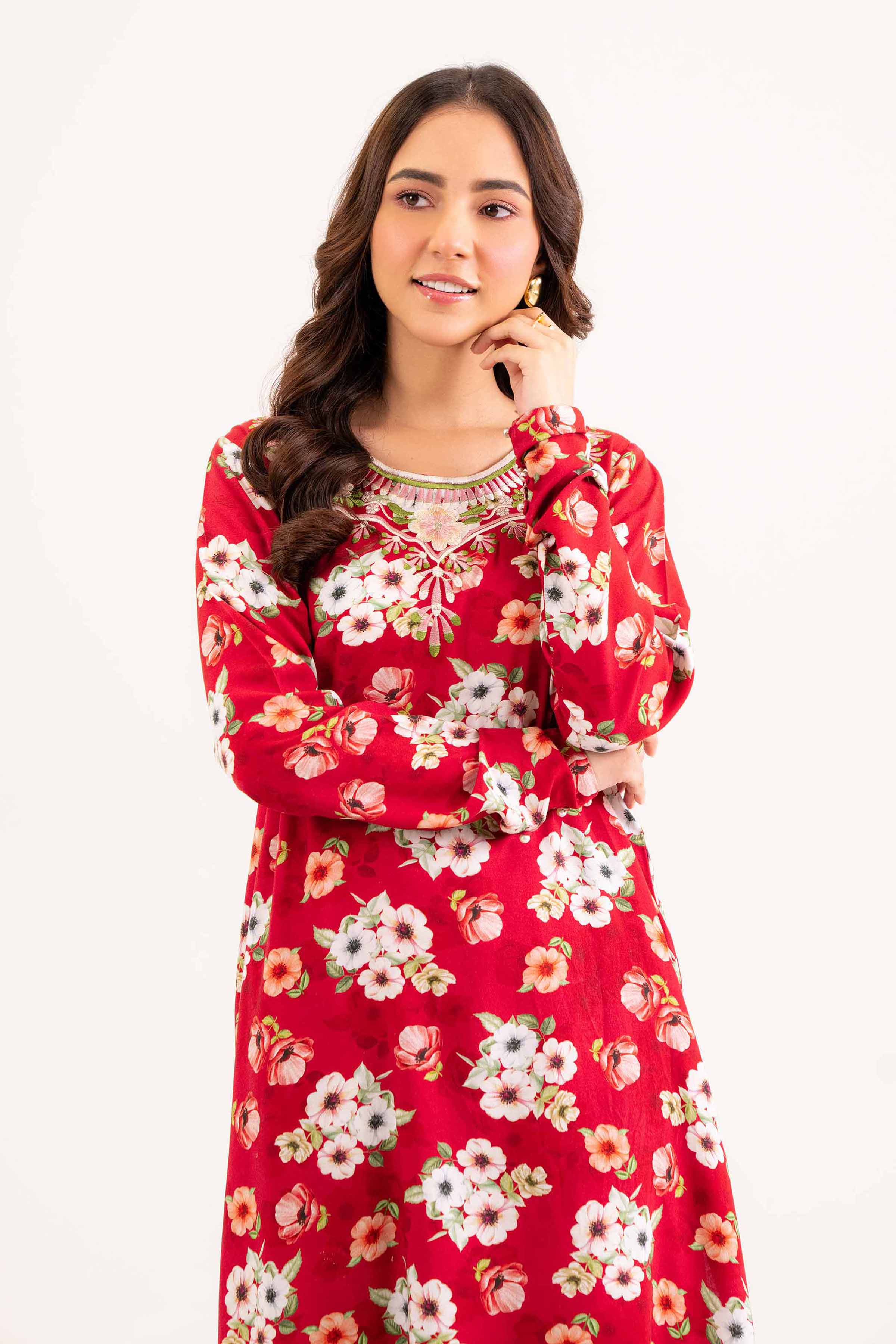 NishatUK - Red Embroidered  Linen 2-piece ready to wear Dress