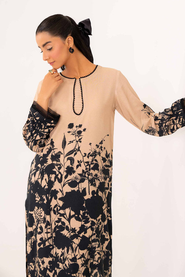 NishatUK - Brown Printed Linen 2-piece ready to wear Dress