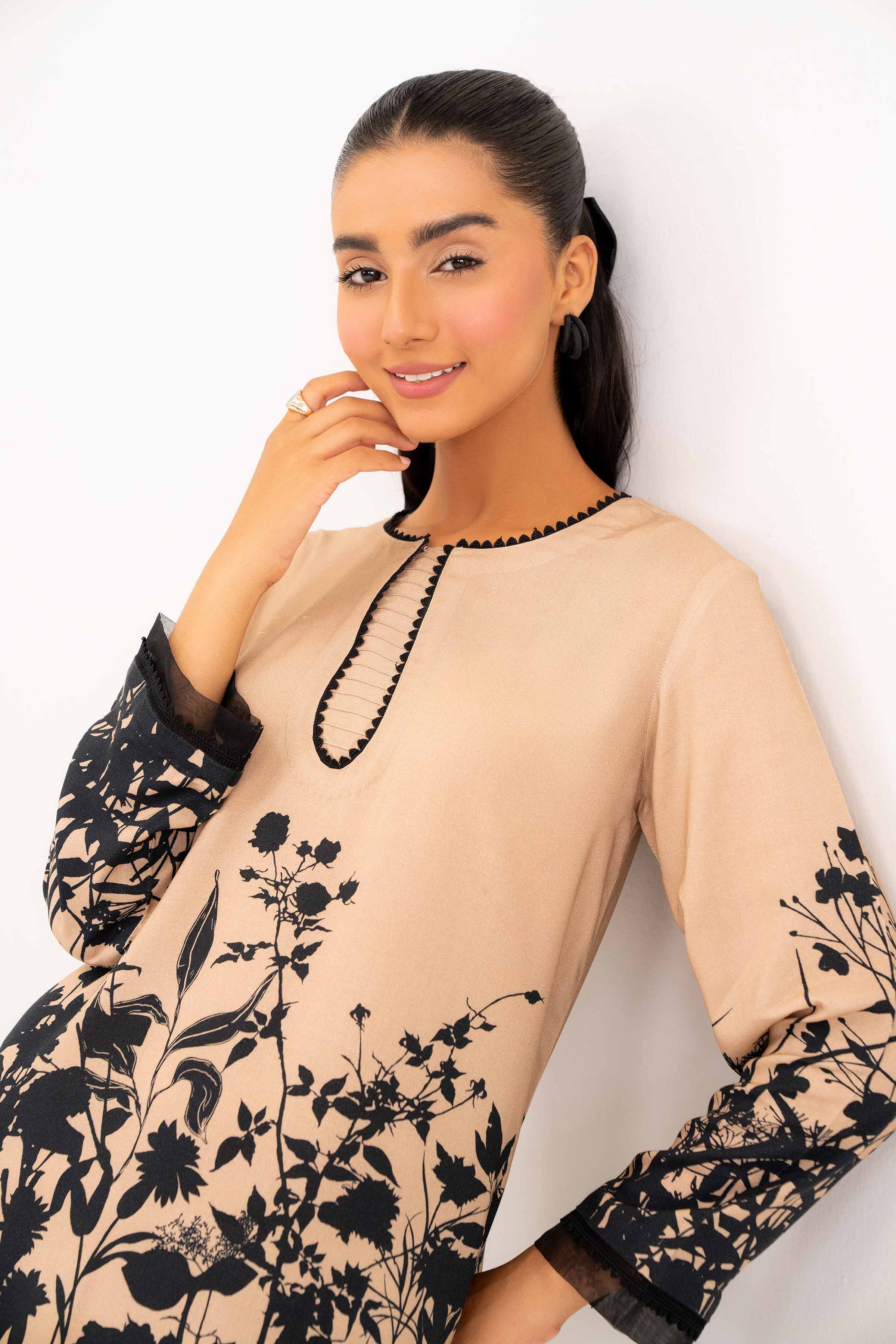 NishatUK - Brown Printed Linen 2-piece ready to wear Dress