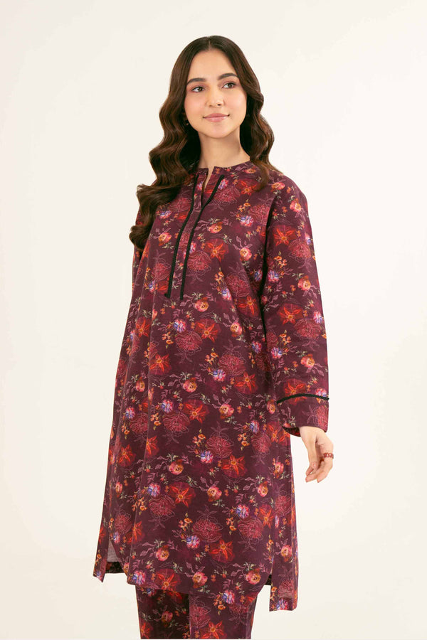 Printed Plum Khaddar Suit