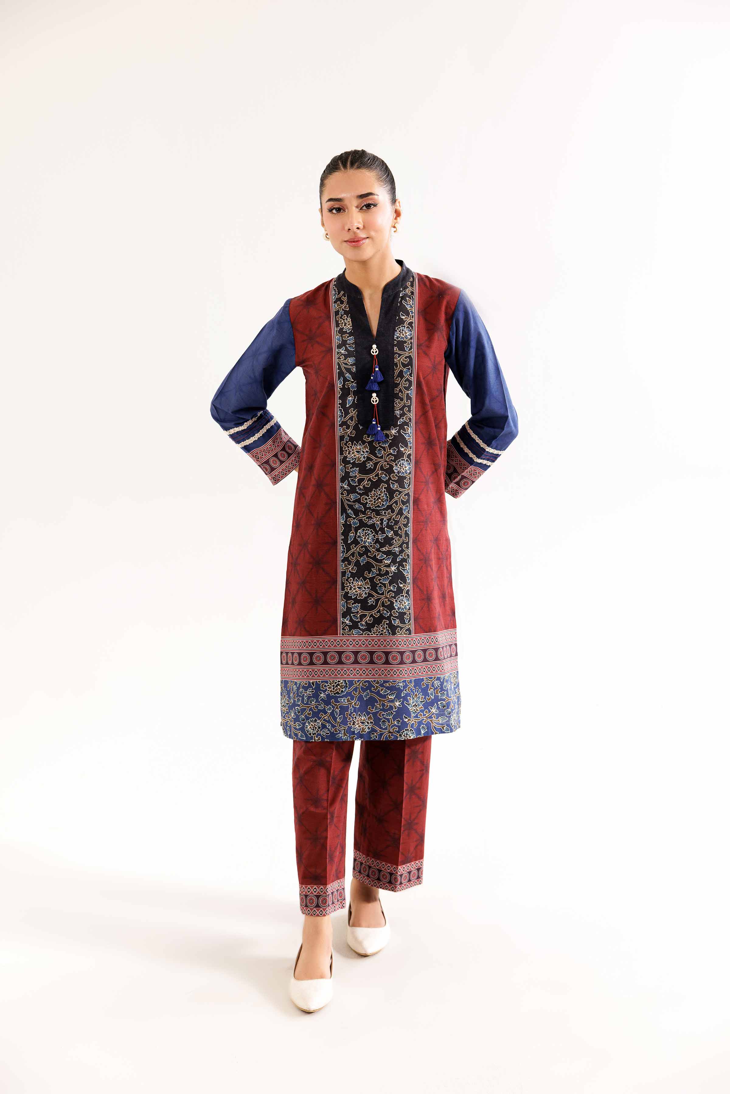 NishatUK - Maroon Printed Khaddar 2-piece ready to wear Dress