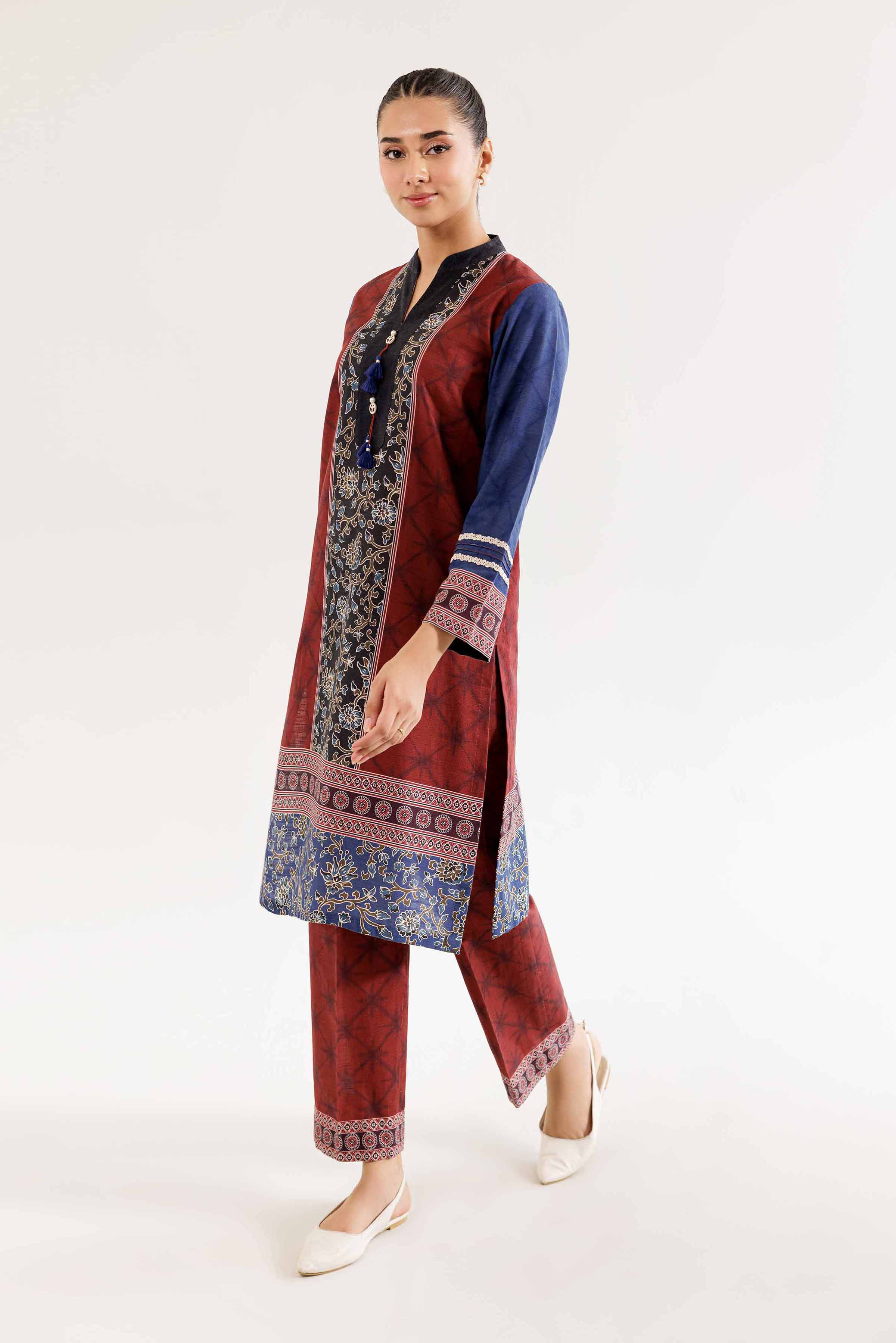 NishatUK - Maroon Printed Khaddar 2-piece ready to wear Dress