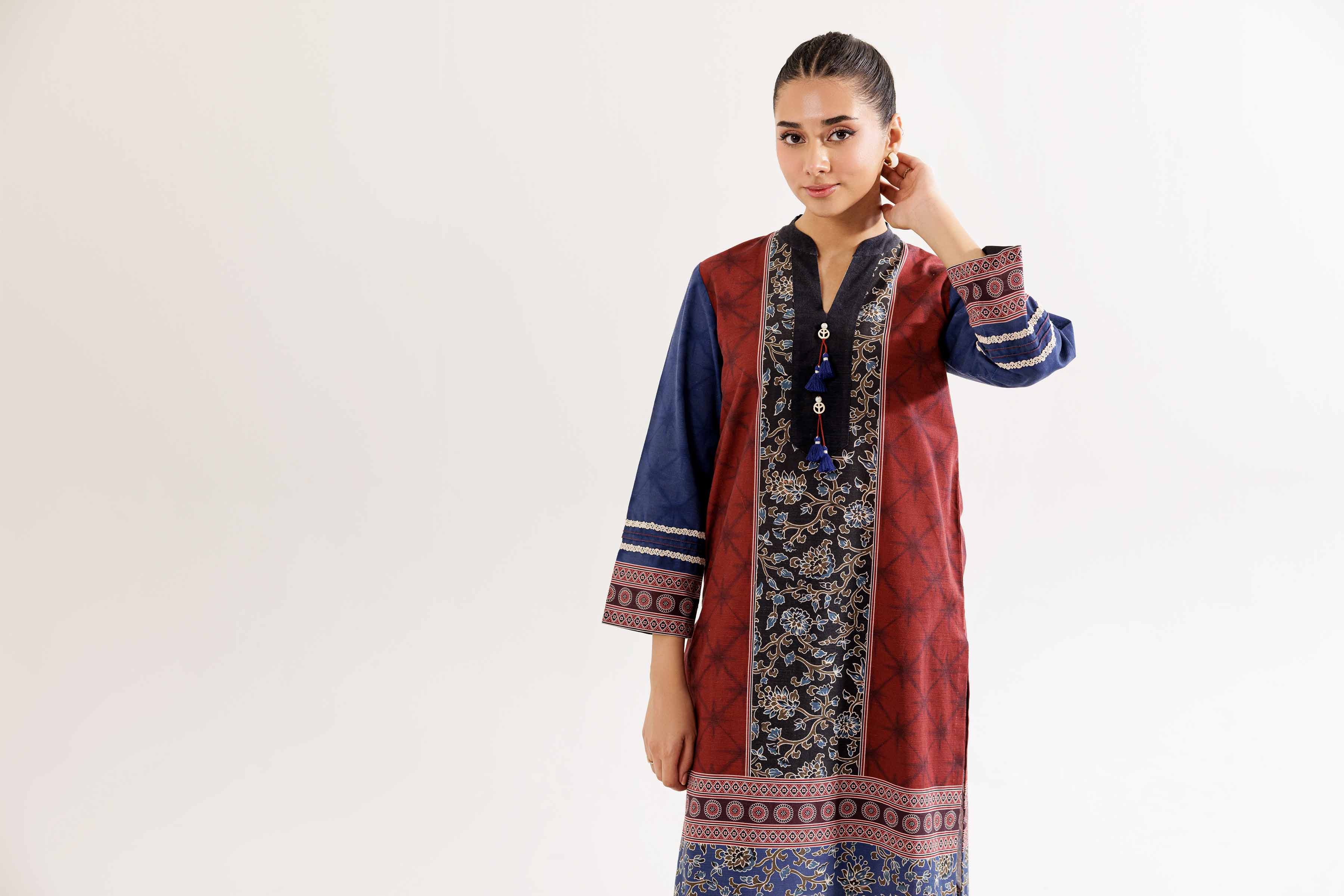 NishatUK - Maroon Printed Khaddar 2-piece ready to wear Dress
