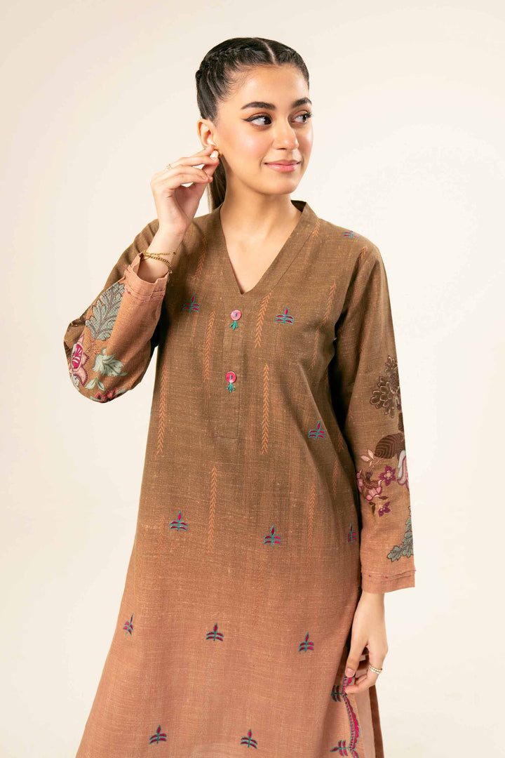 Printed Brown Khaddar Suit