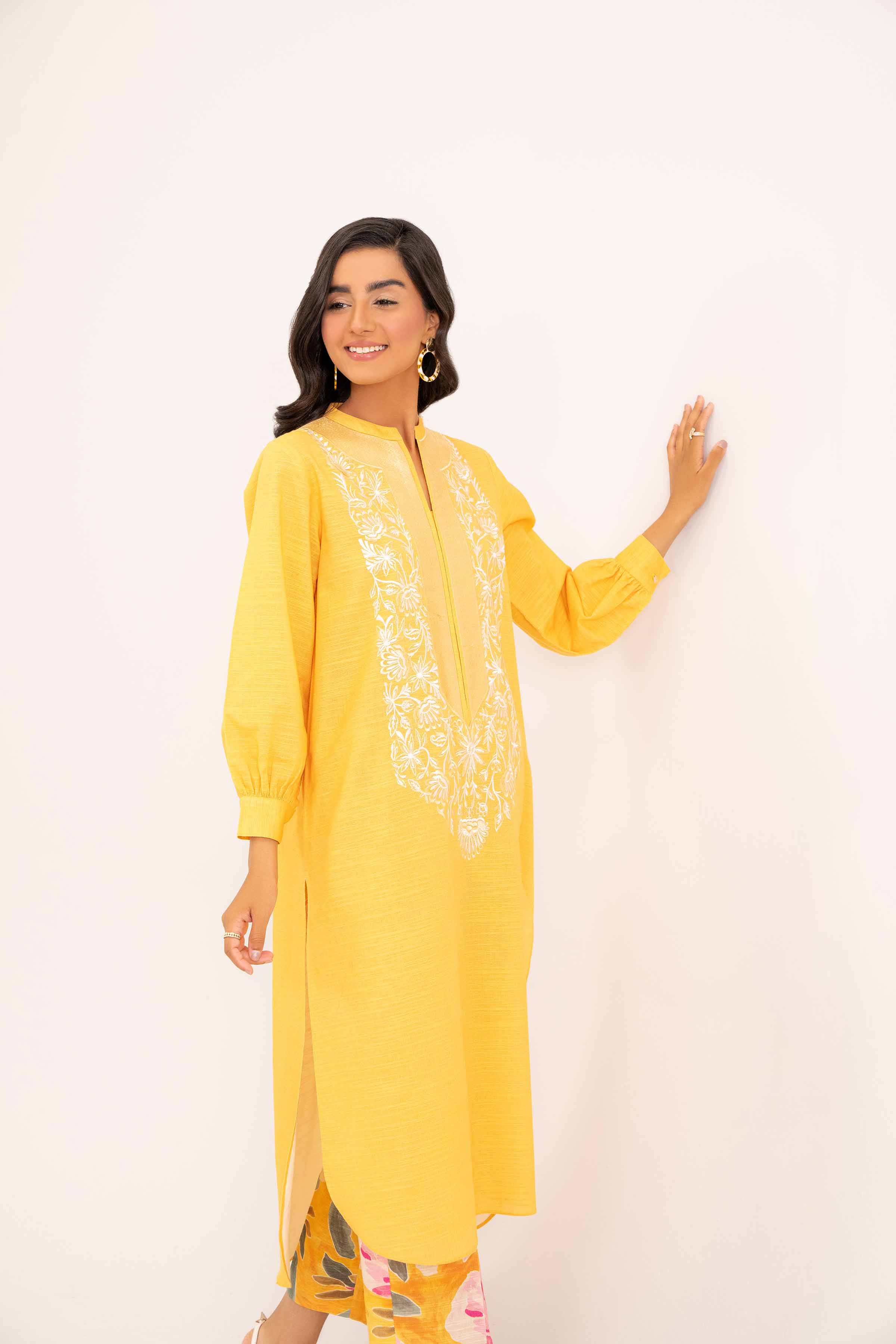 NishatUK - Yellow Embroidered  Khaddar 2-piece ready to wear Dress
