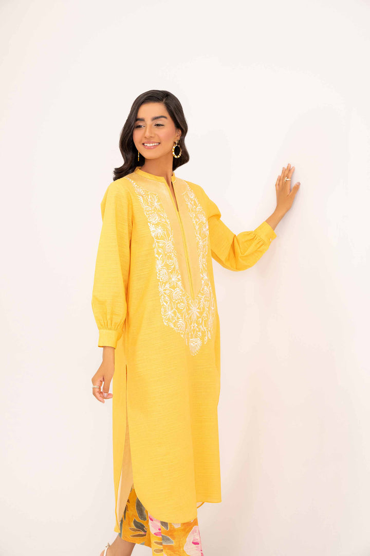 2 Piece Yellow Khaddar Suit