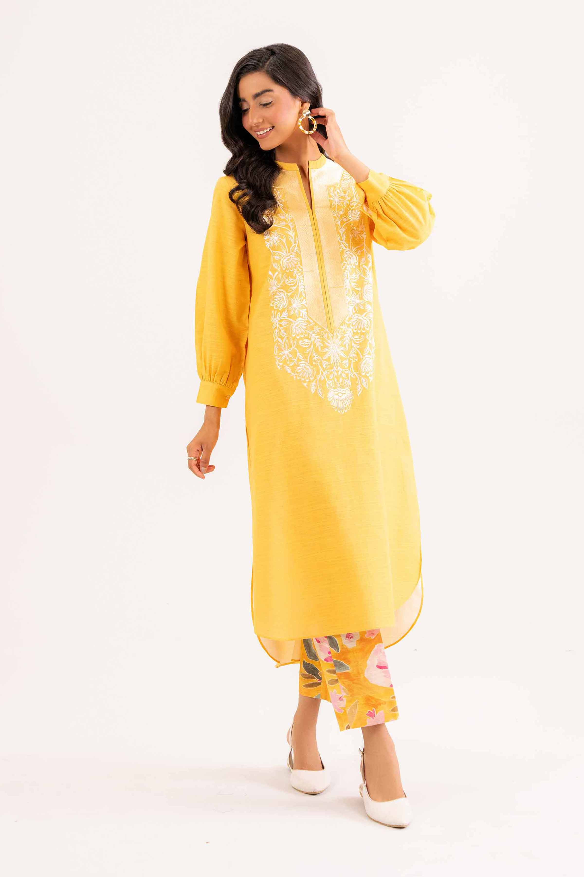 NishatUK - Yellow Embroidered  Khaddar 2-piece ready to wear Dress
