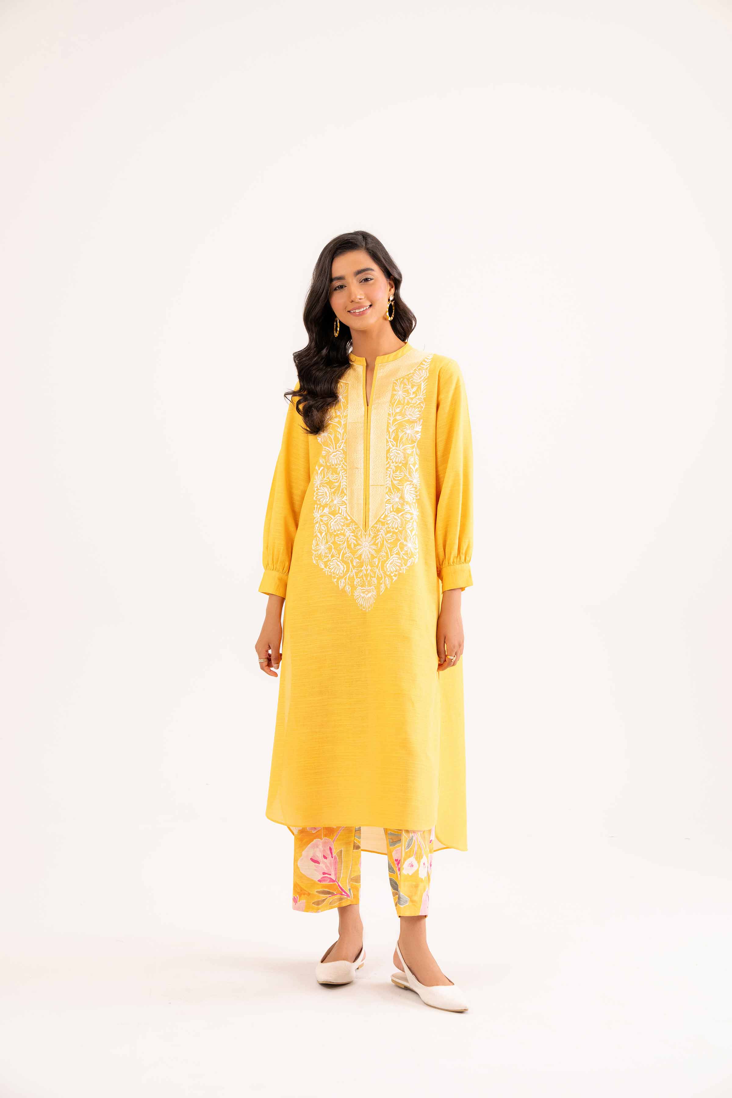 NishatUK - Yellow Embroidered  Khaddar 2-piece ready to wear Dress