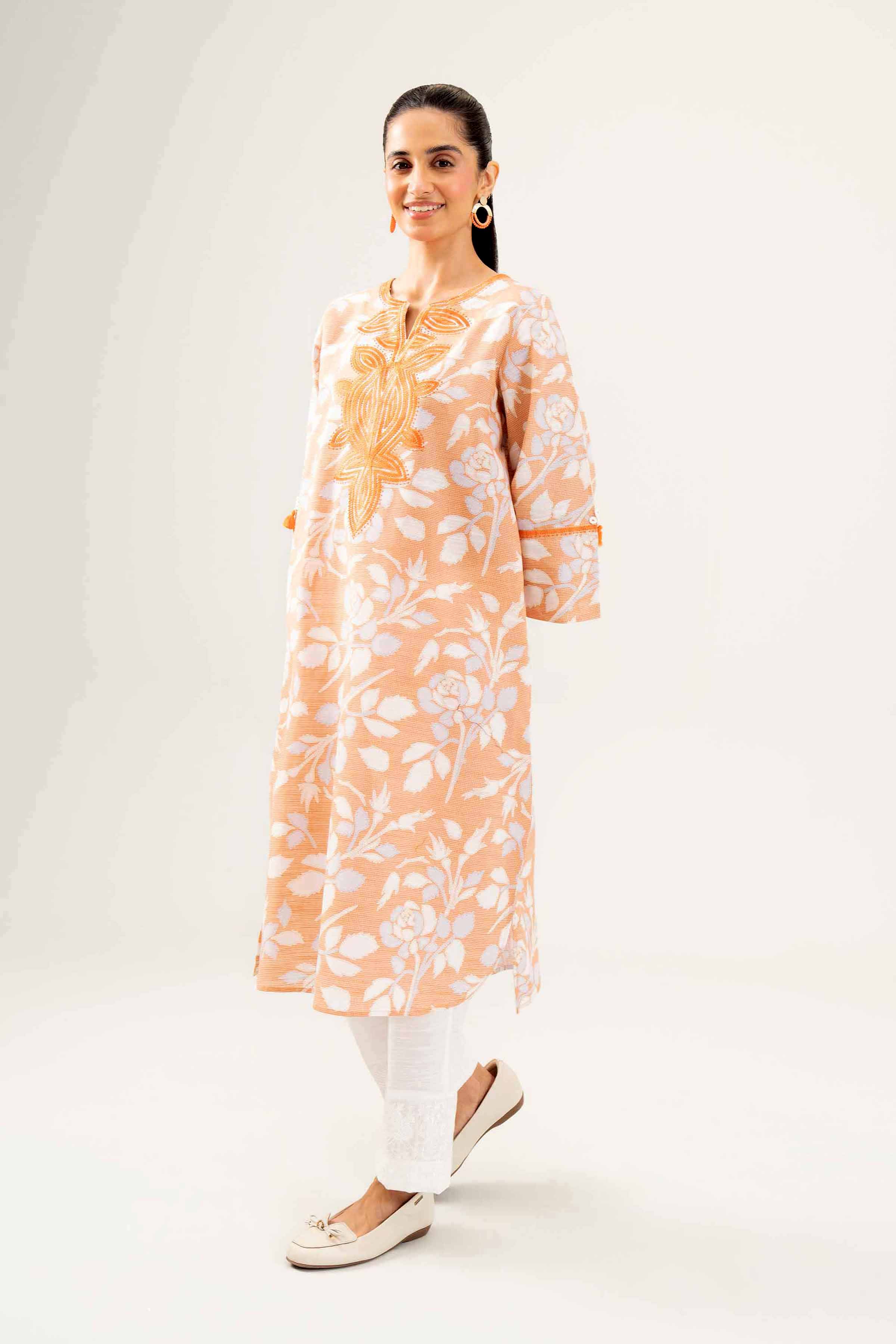 NishatUK - Orange Embroidered  Khaddar 1-piece ready to wear Shirt