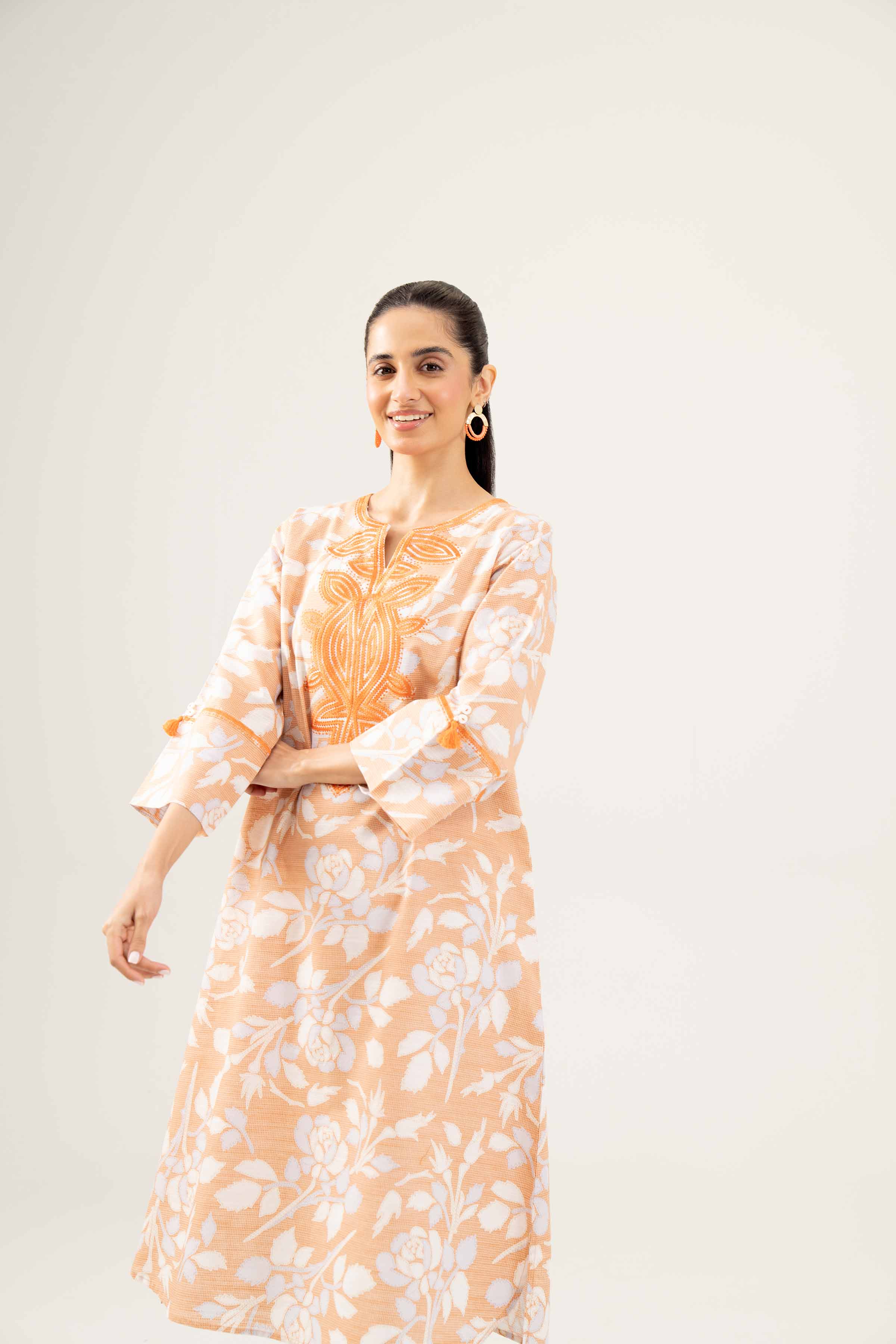 NishatUK - Orange Embroidered  Khaddar 1-piece ready to wear Shirt