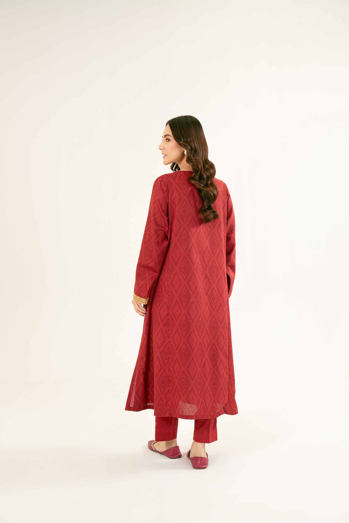 Printed Embroidered Maroon Karandi Suit